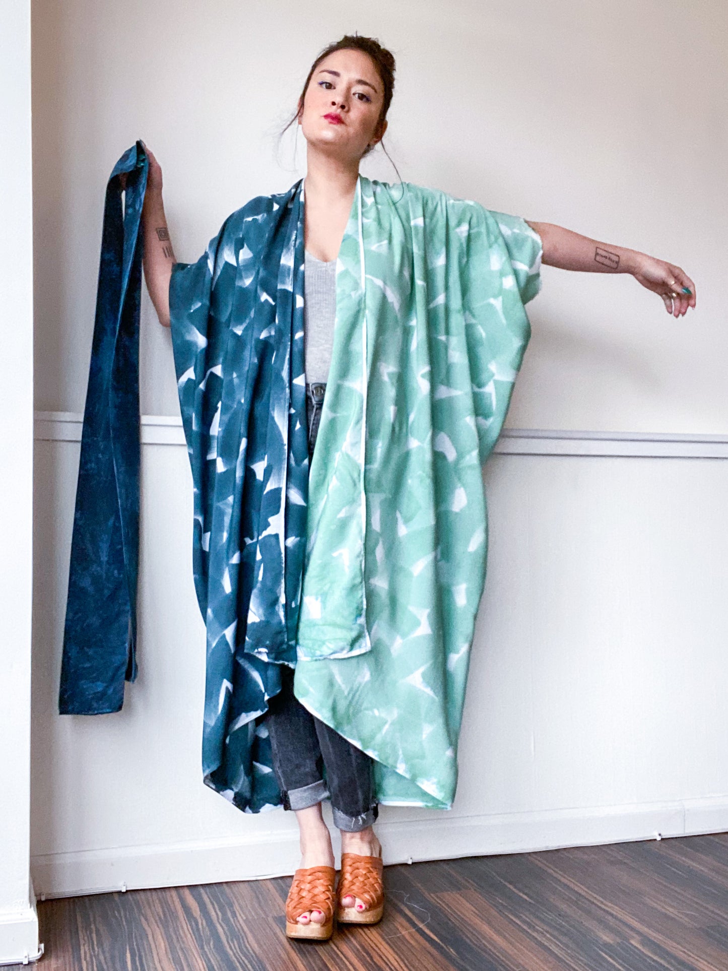 Limited Edition Hand-Dyed High Low Kimono Celadon Teal