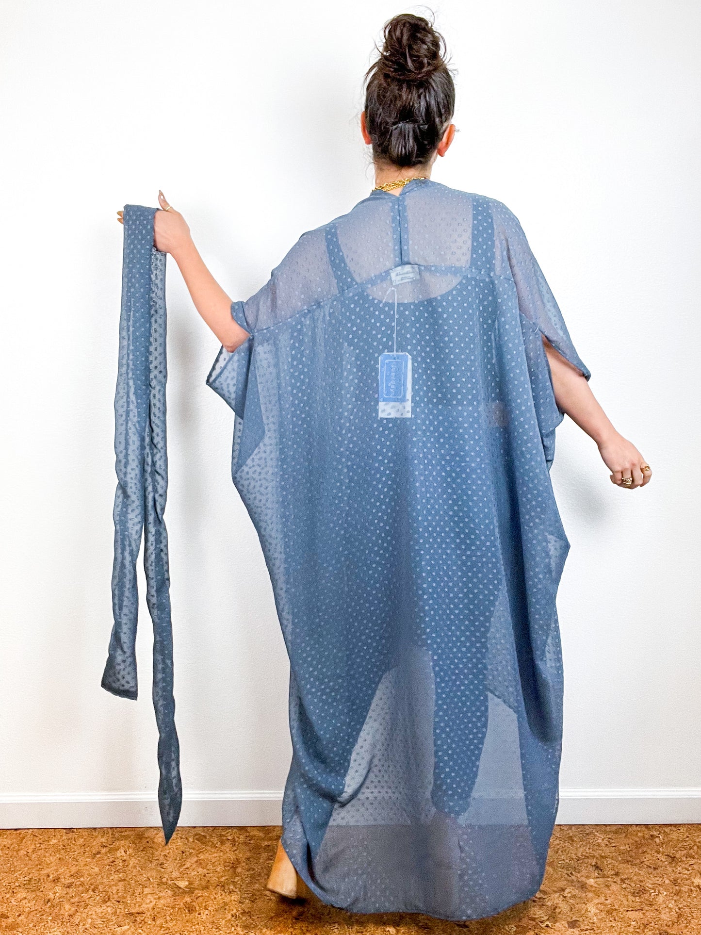 Solid High Low Kimono Slate Grey Swiss Dot Chiffon
