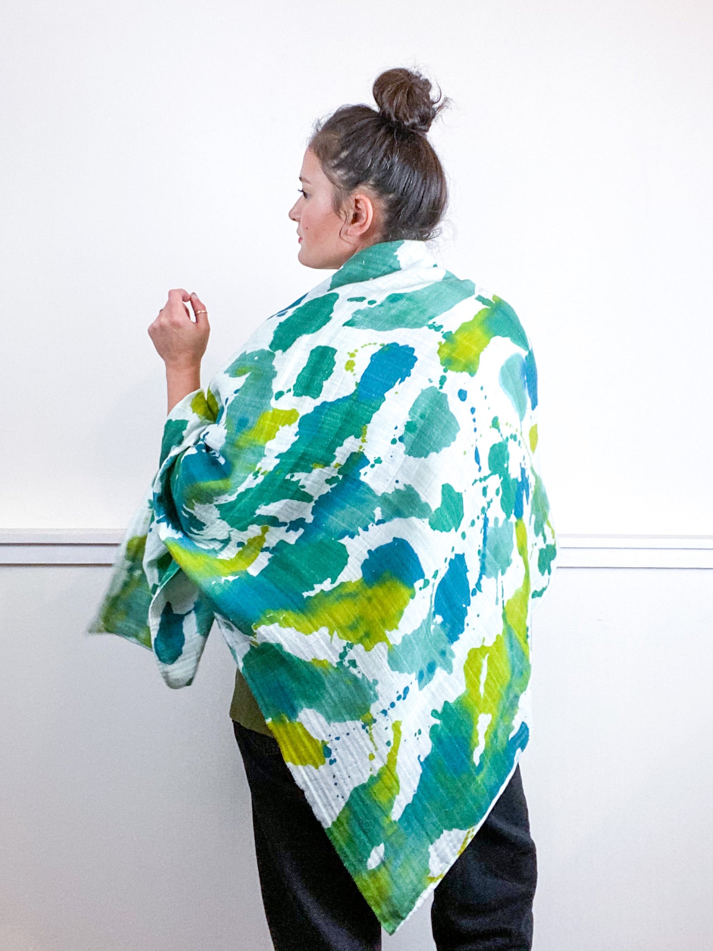 Hand-Dyed Large Square Scarf Emerald Sea Chartreuse Kingfisher