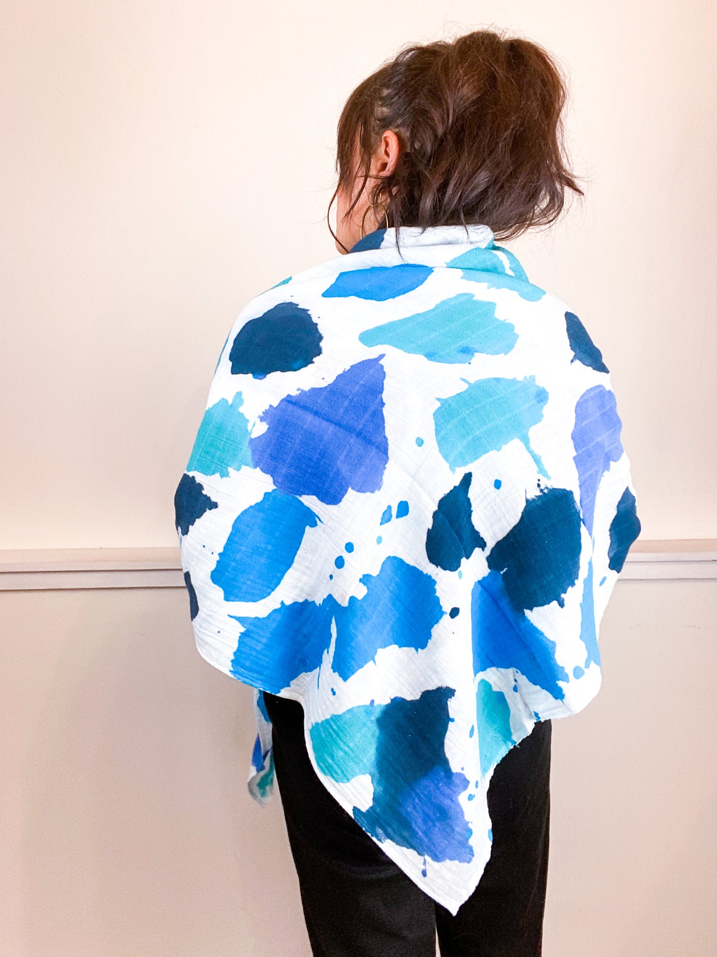 Hand-Dyed Large Square Scarf Teal Sky Turquoise Aqua Inkblot