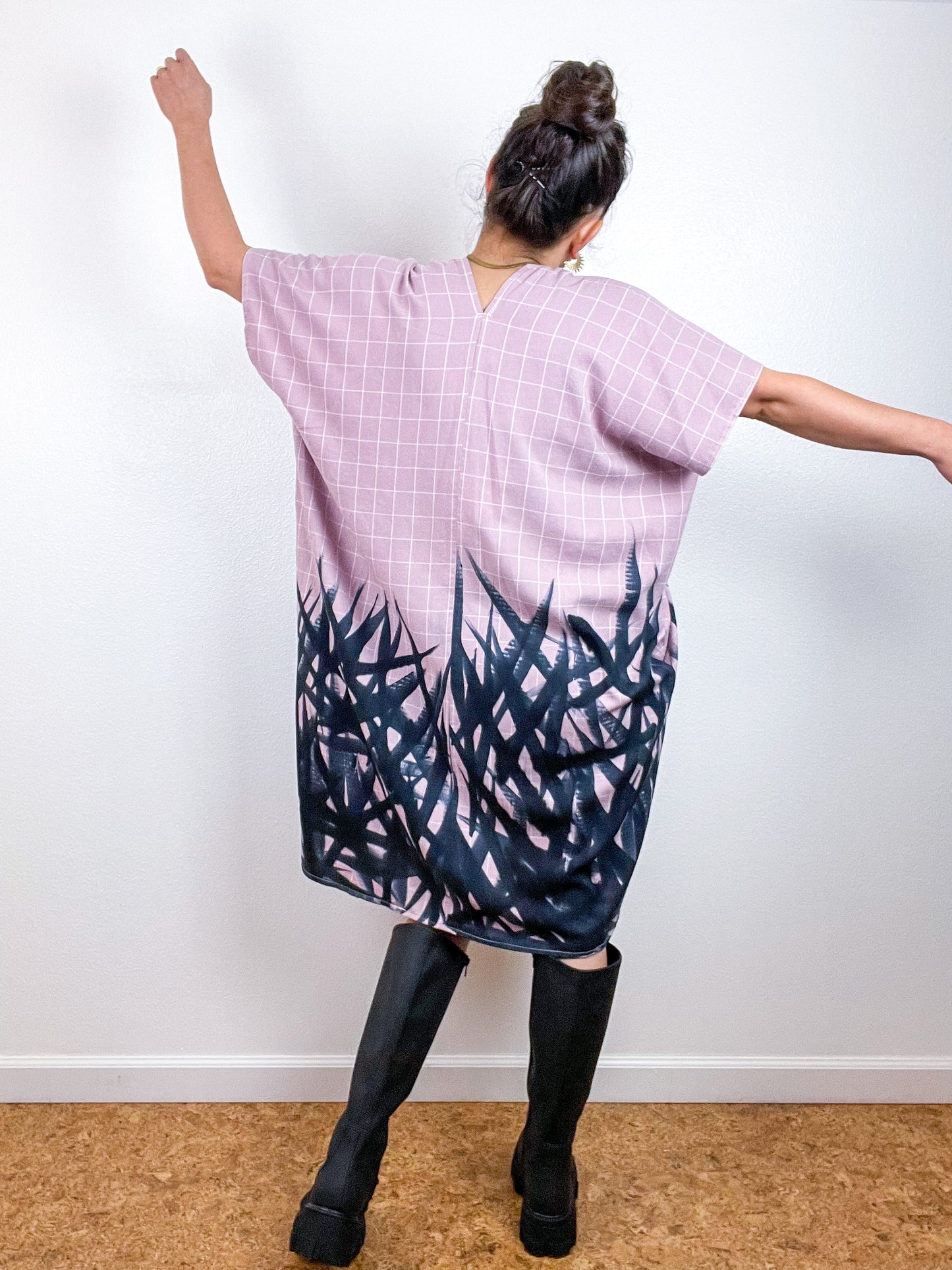 Disrupted Plaid Rayon Smock Dress Orchid X