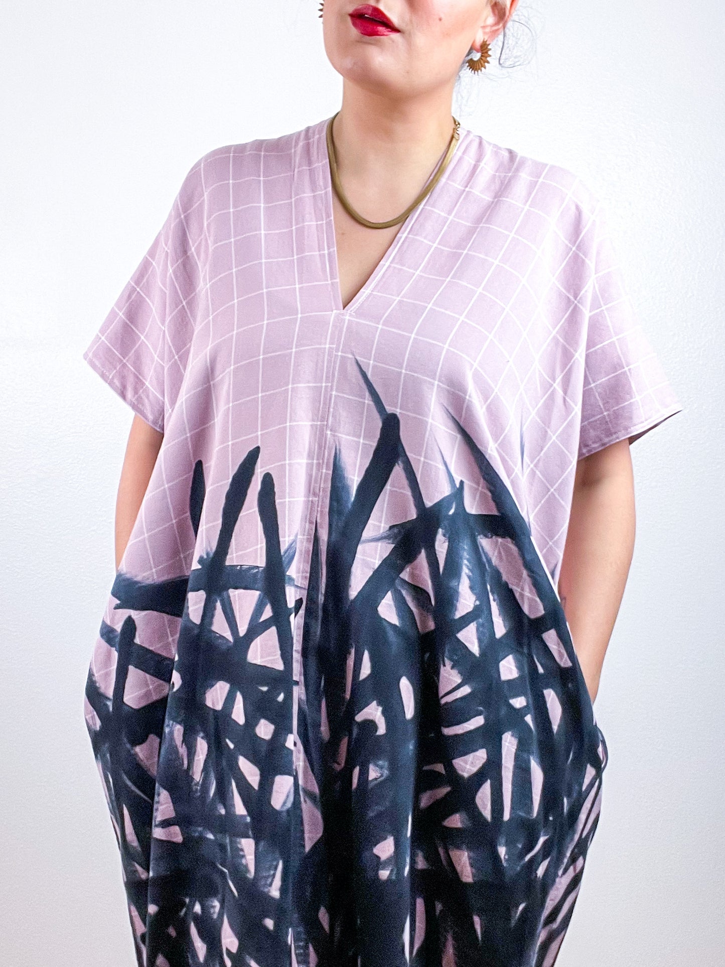 Disrupted Plaid Rayon Smock Dress Orchid X