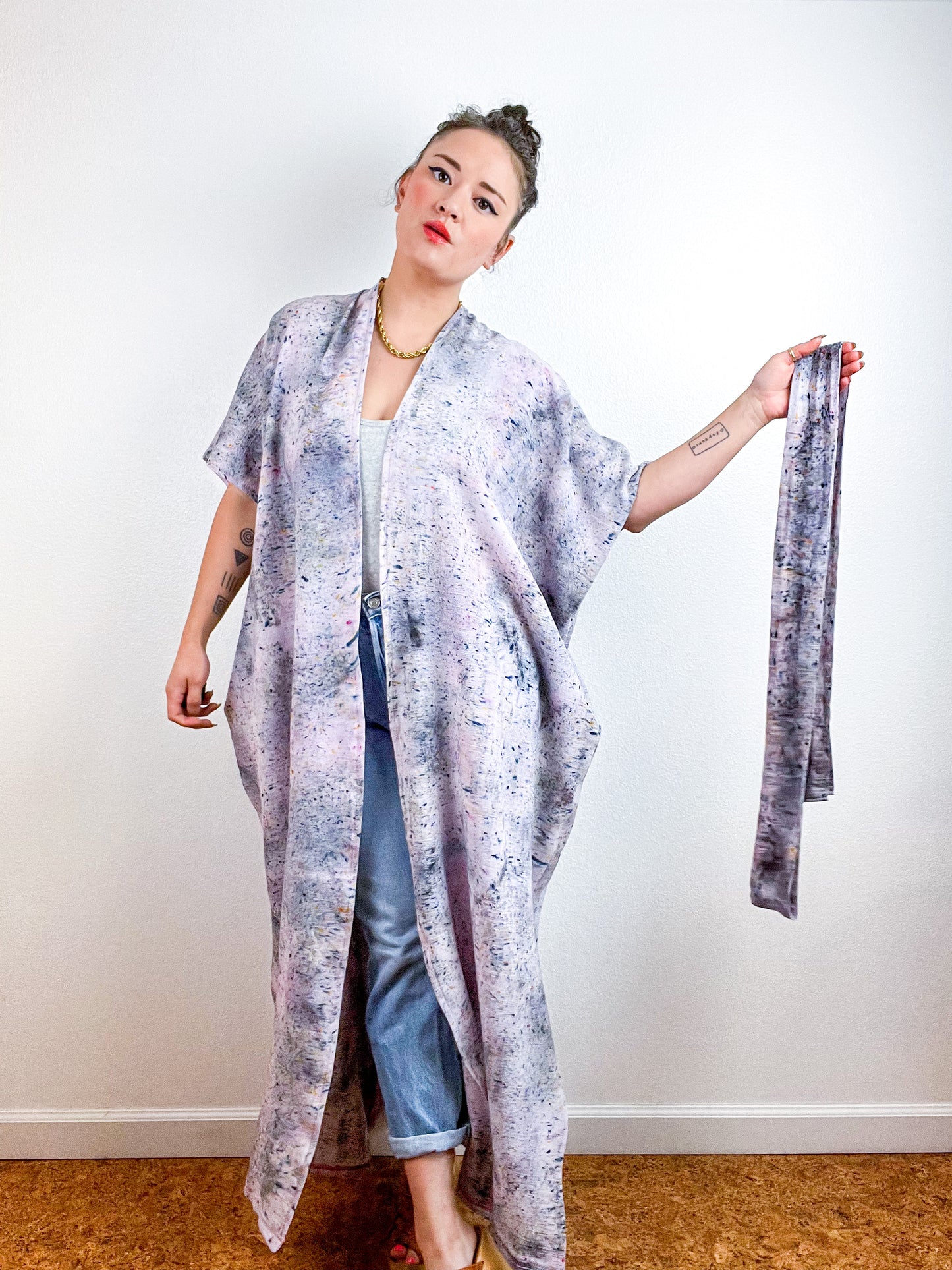 Single Gauze Duster Kimono Deconstructed Grey