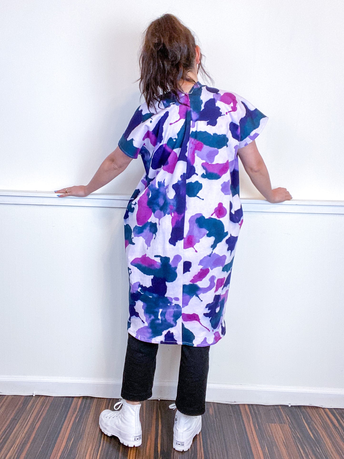 Hand-Dyed Sweatshirt Smock Dress Amethyst Orchid Teal Indigo