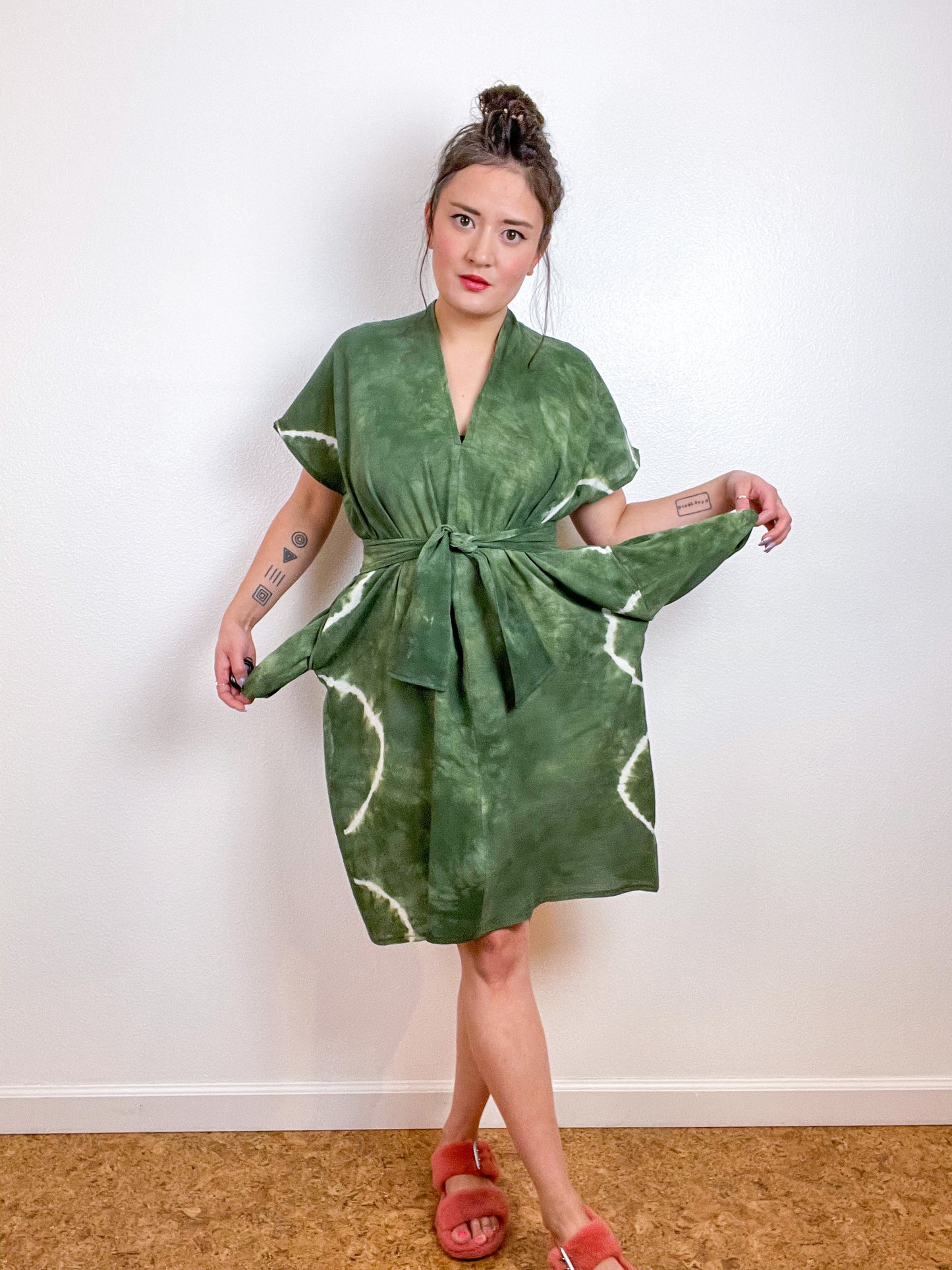 Single Gauze Caftan Dress Green