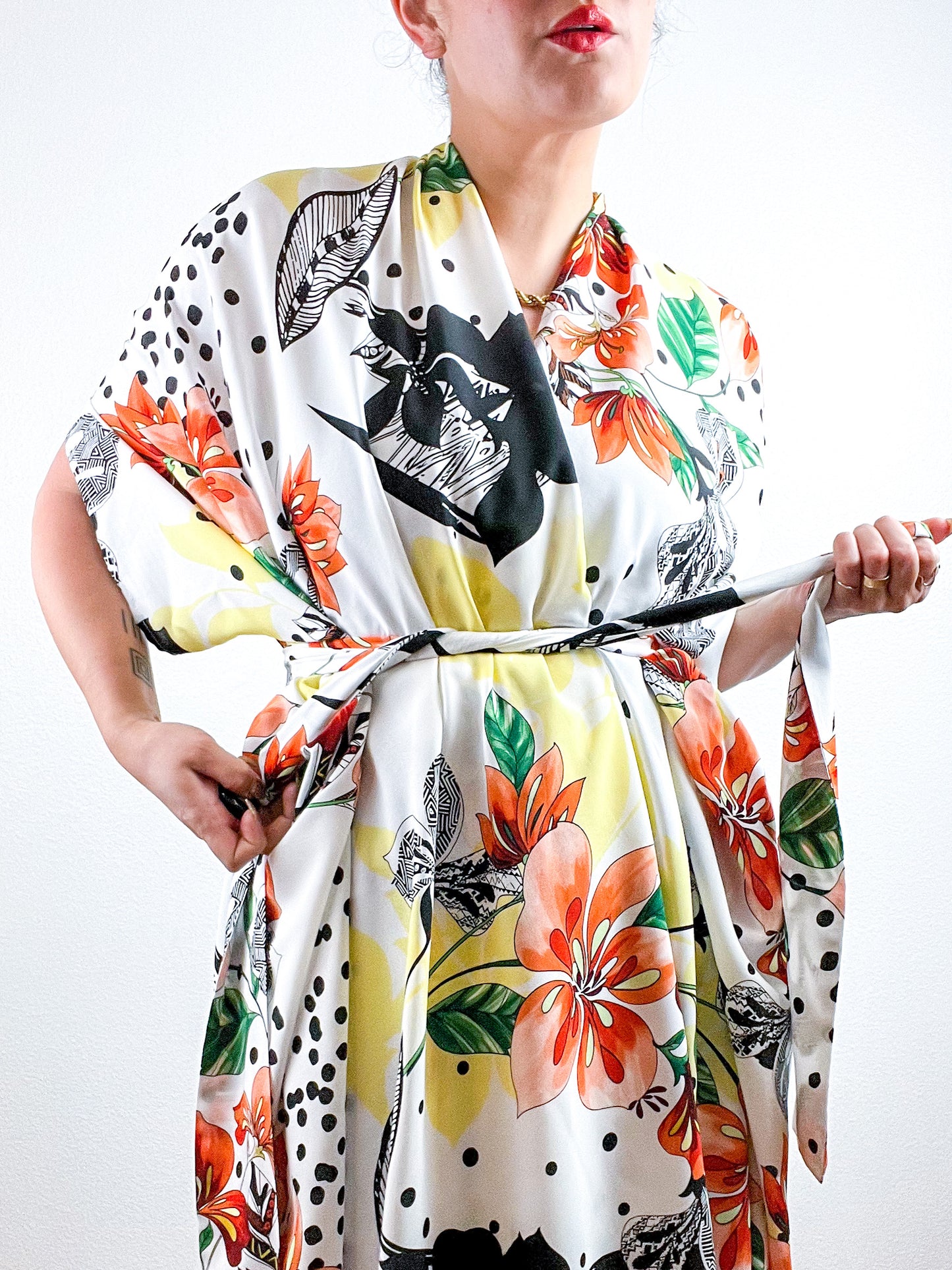 High Low Kimono Lily Dots Rayon Challis