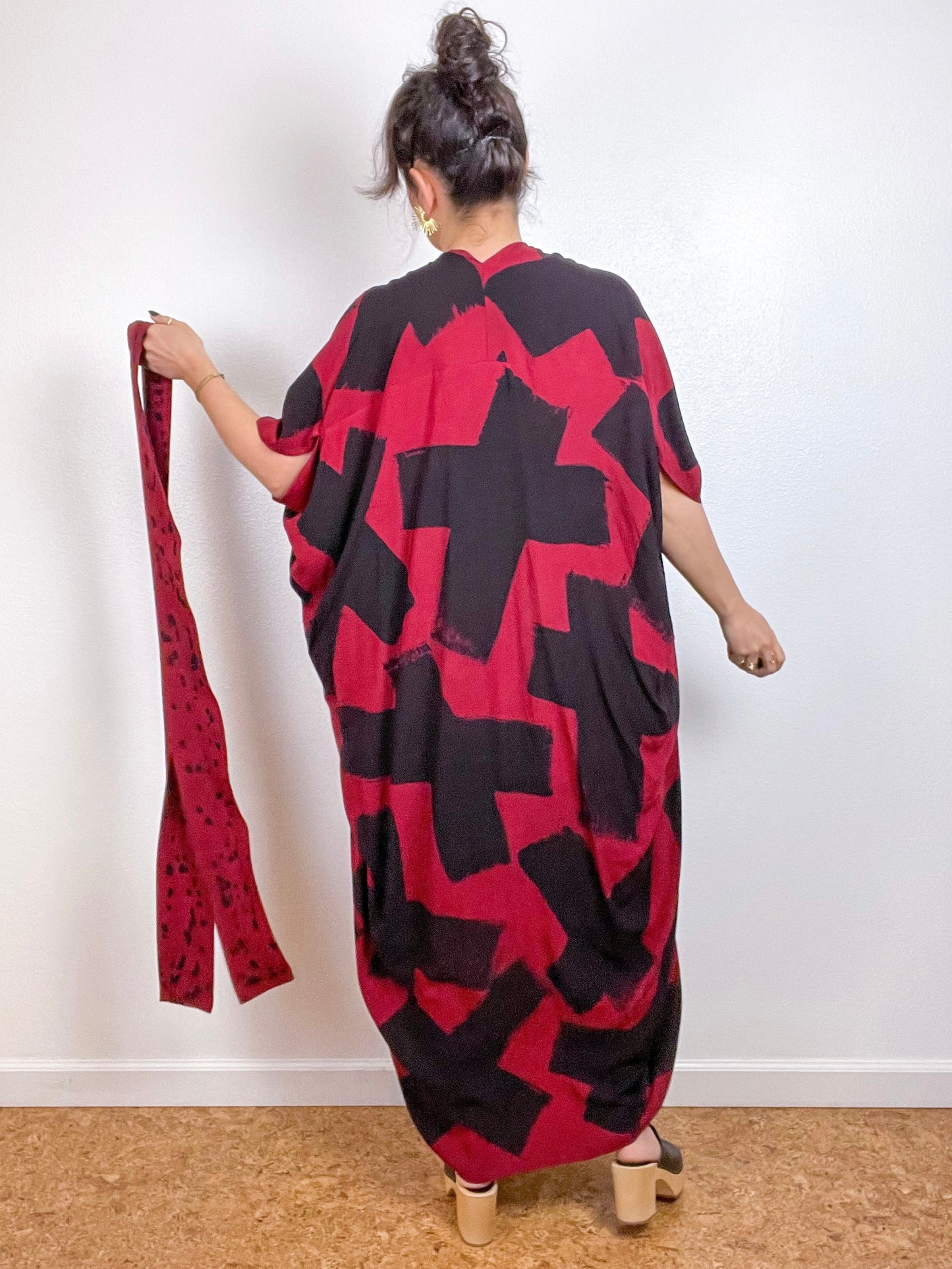 Hand-Dyed High Low Kimono Crimson Black X
