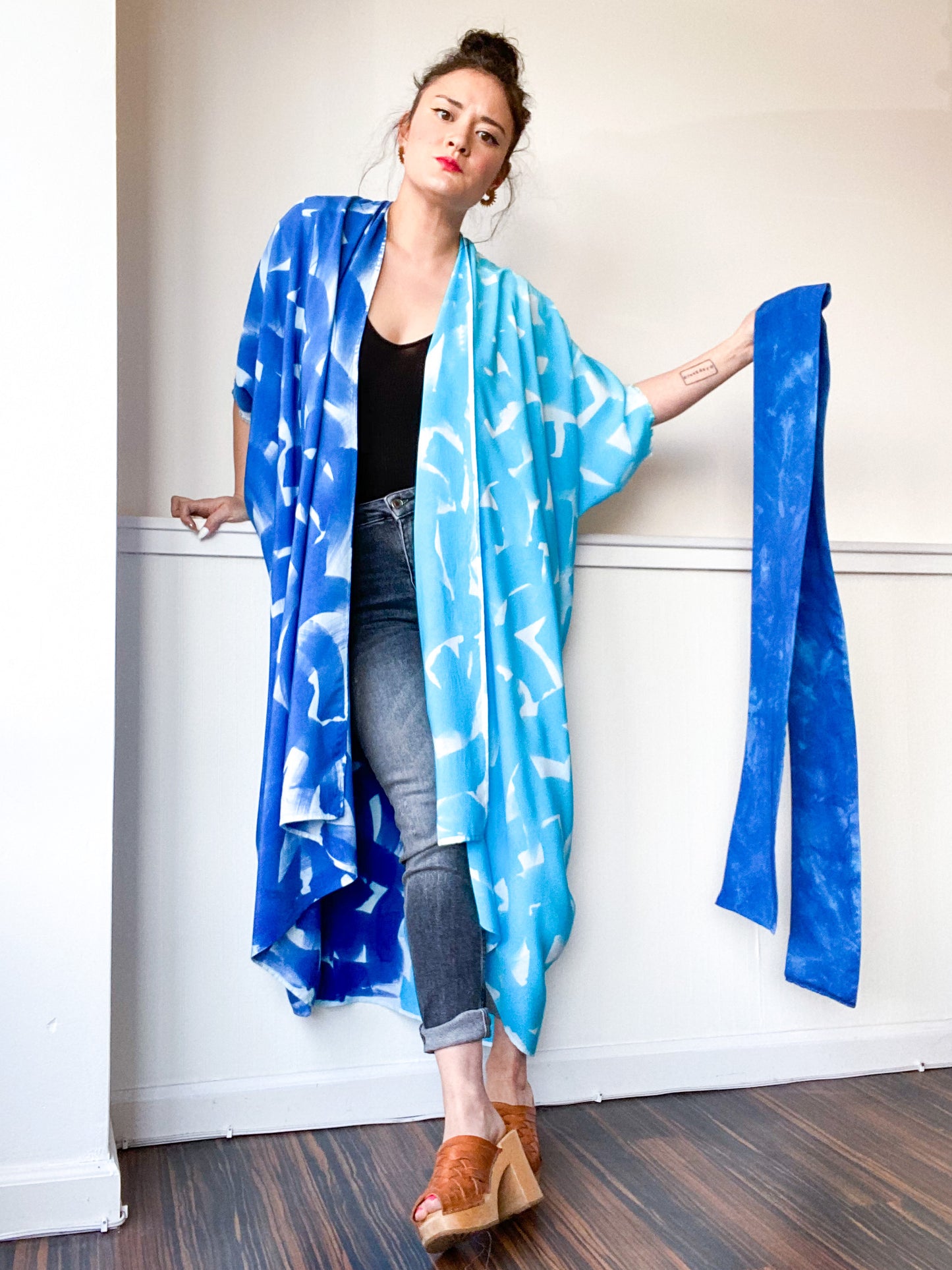 Limited Edition Hand-Dyed High Low Kimono Turquoise Royal