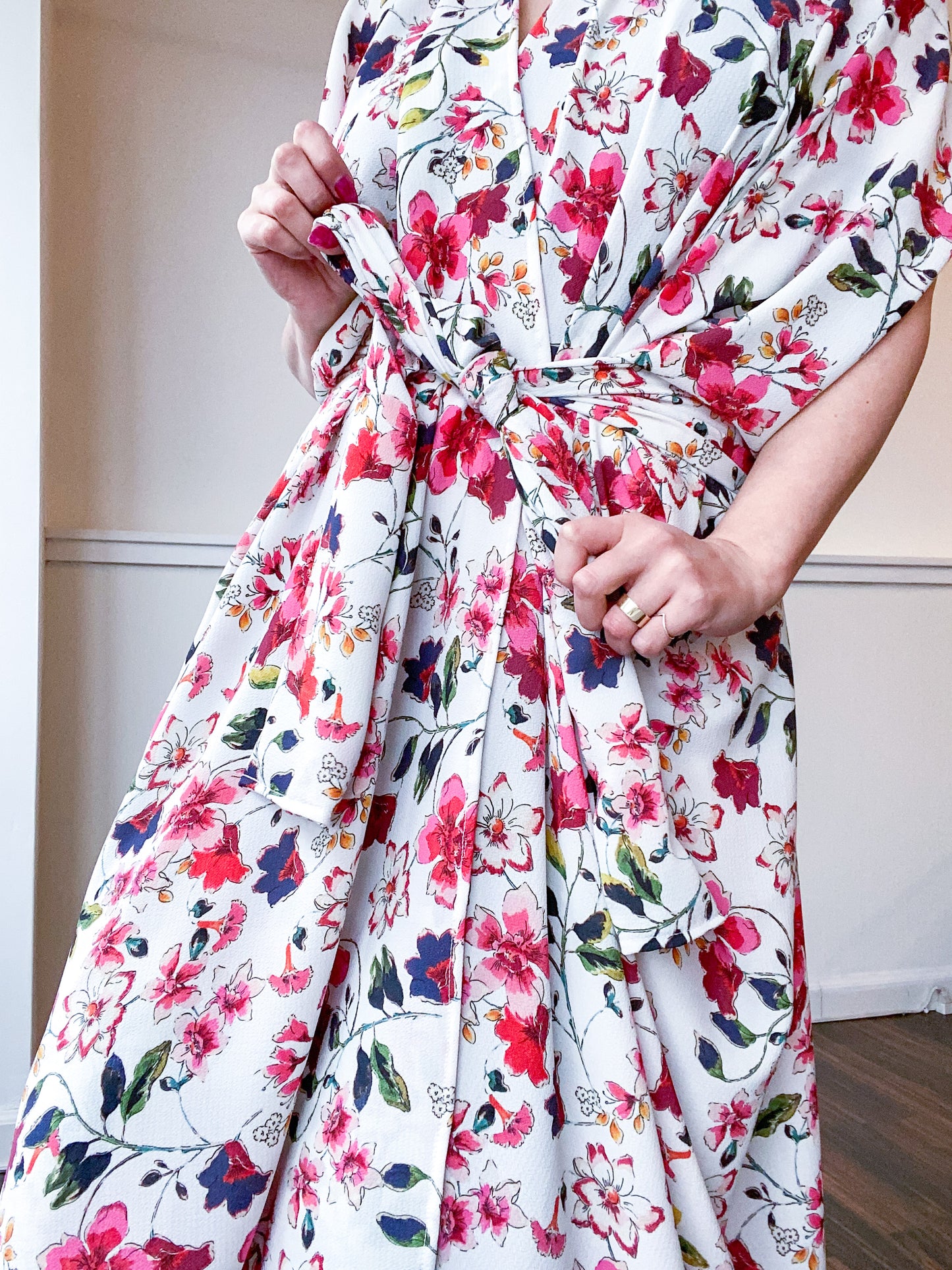 Print High Low Kimono Sweet Pea Floral