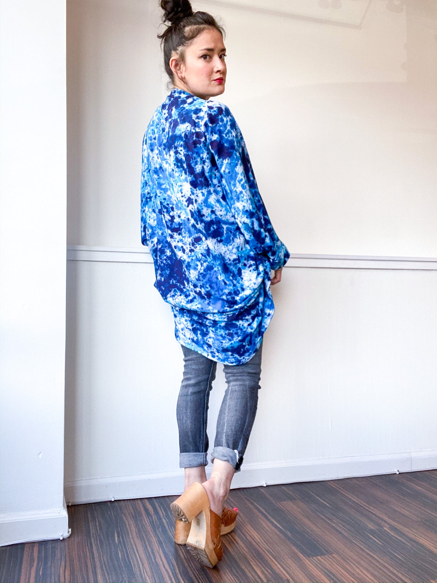 Hand-Dyed Waterfall Kimono Speckle Royal Blue