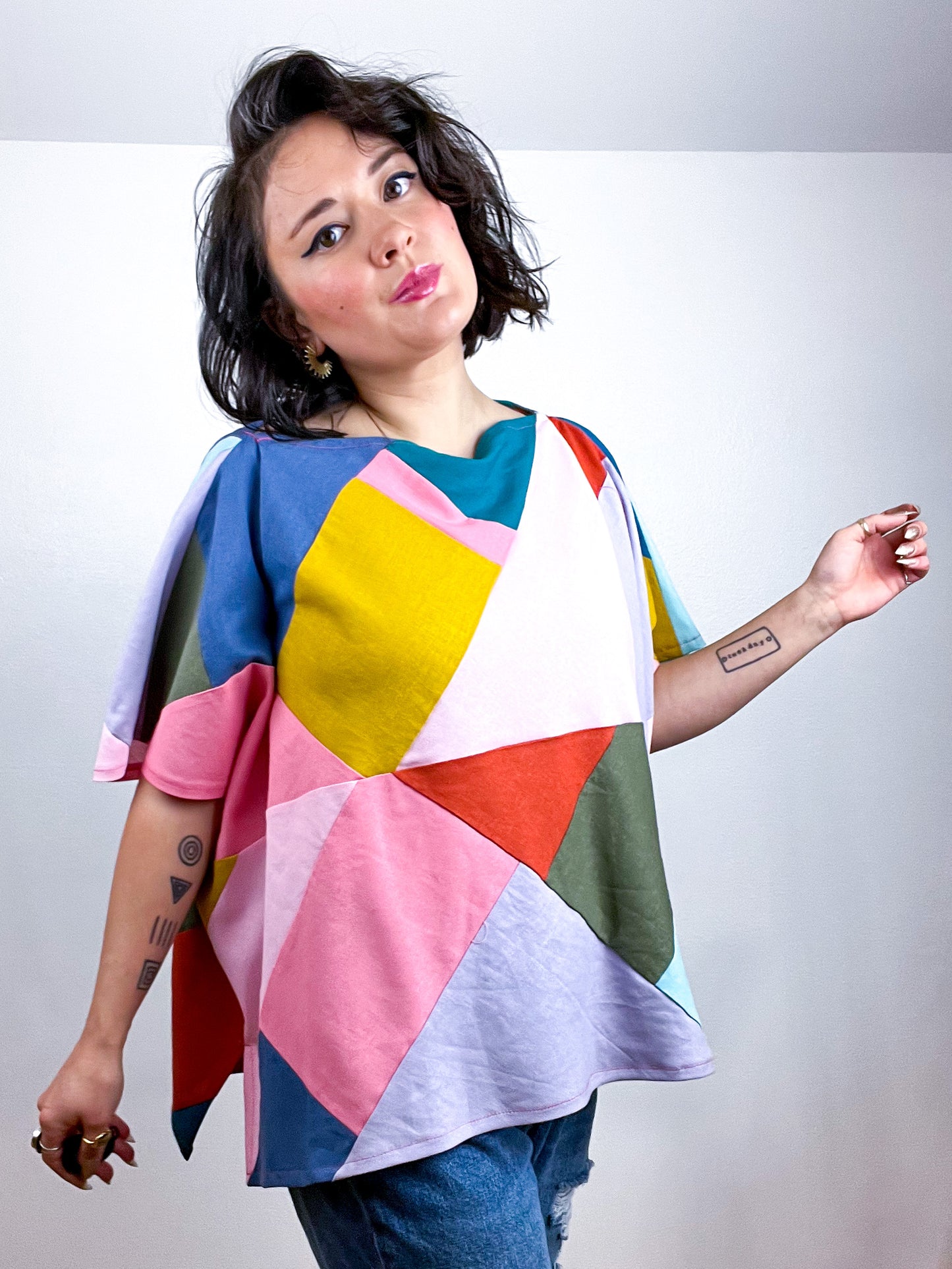 Scrappy Triangles Crop Linen Blend Multi