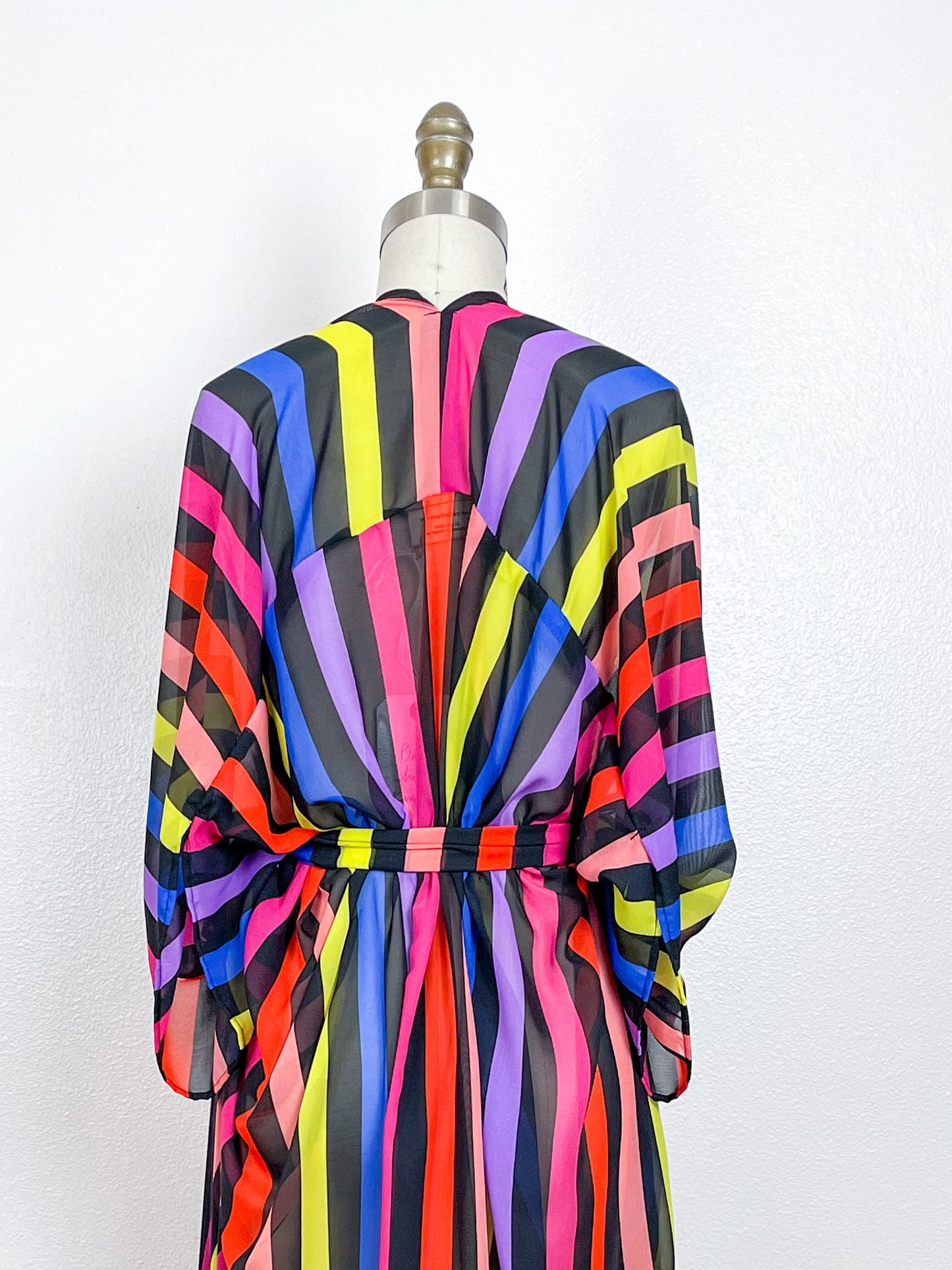 Print High Low Kimono Rainbow Stripe 2 Chiffon