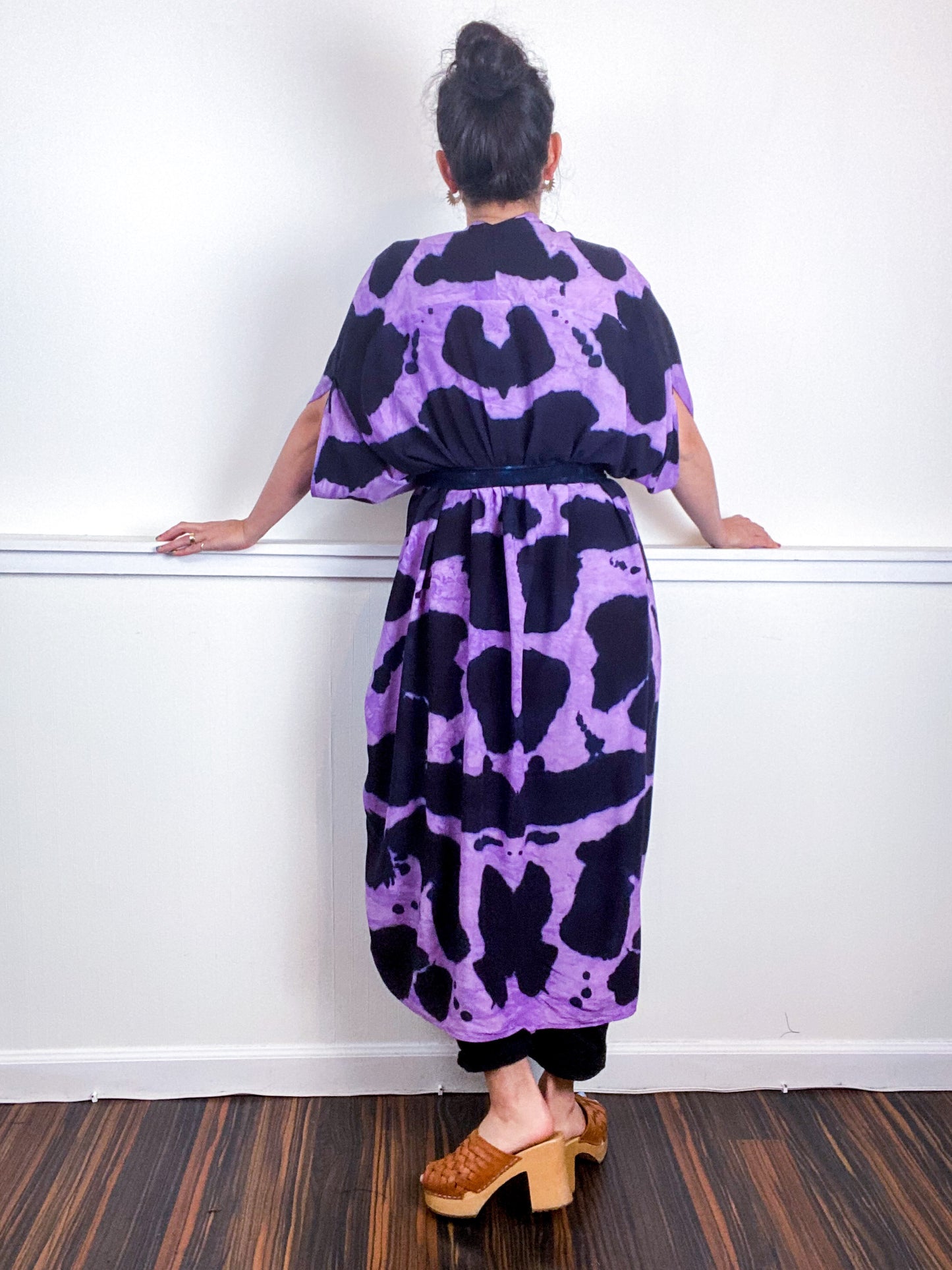 OOAK Hand-Dyed High Low Kimono Orchid Raven Inkblot
