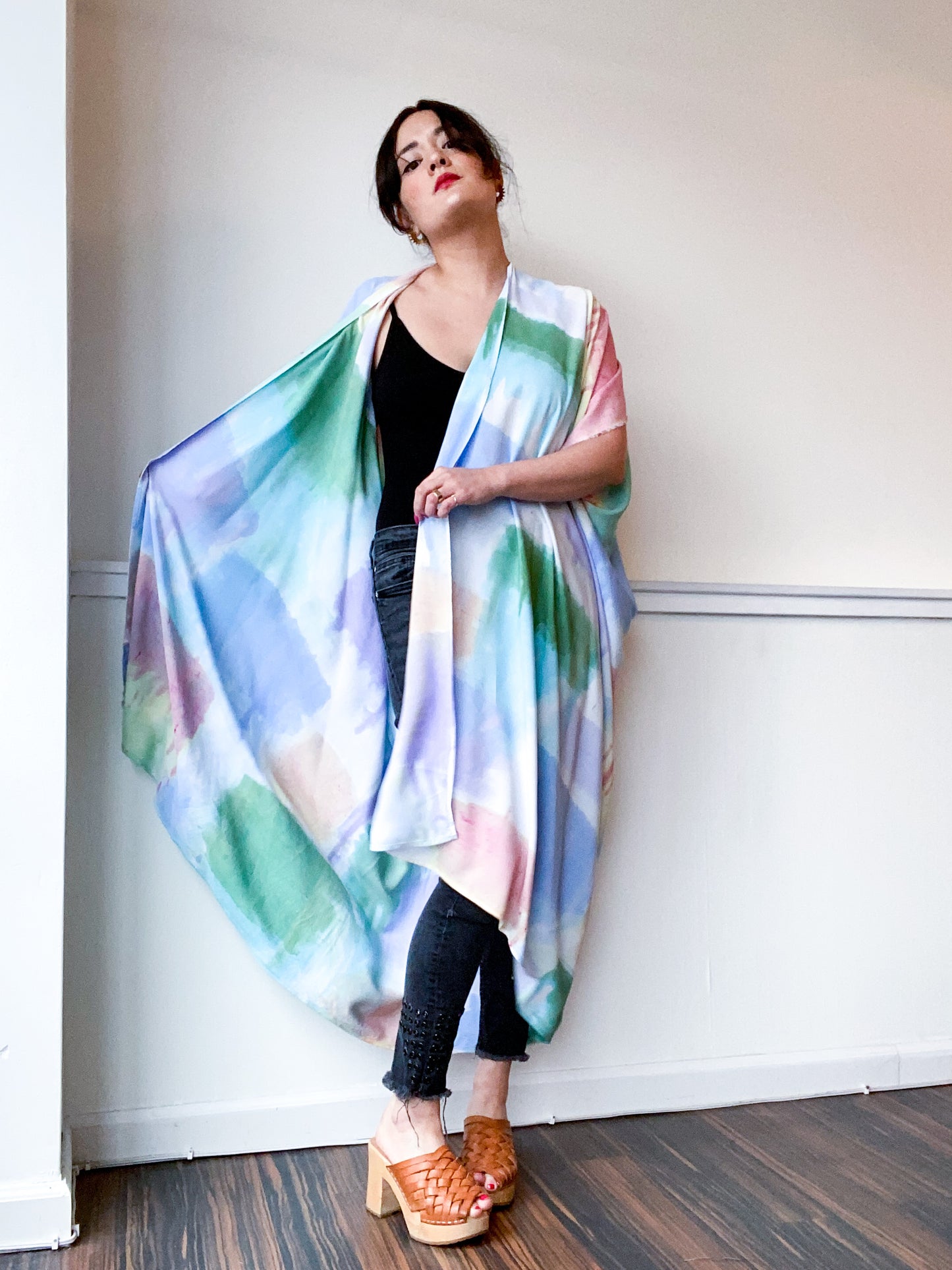 Limited Edition Hand-Dyed High Low Kimono Pastel Watercolor
