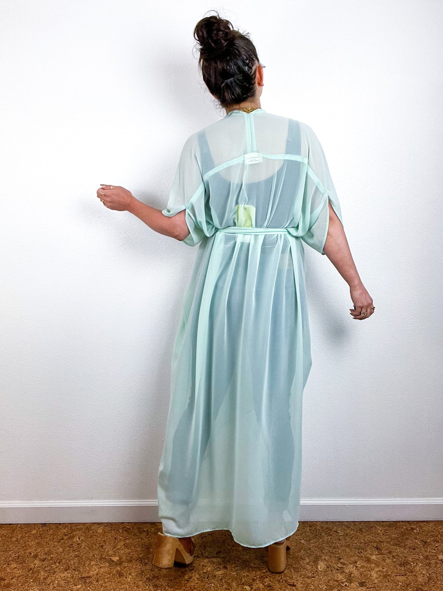 Solid High Low Kimono Mint Chiffon