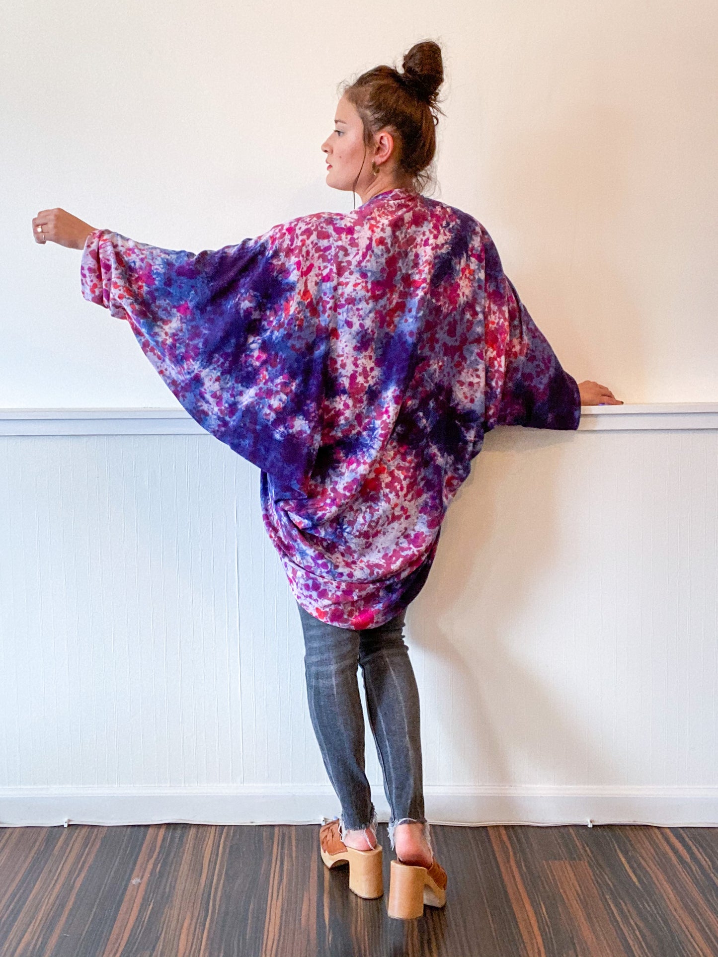 Hand-Dyed Waterfall Kimono Amethyst Blue Splatter