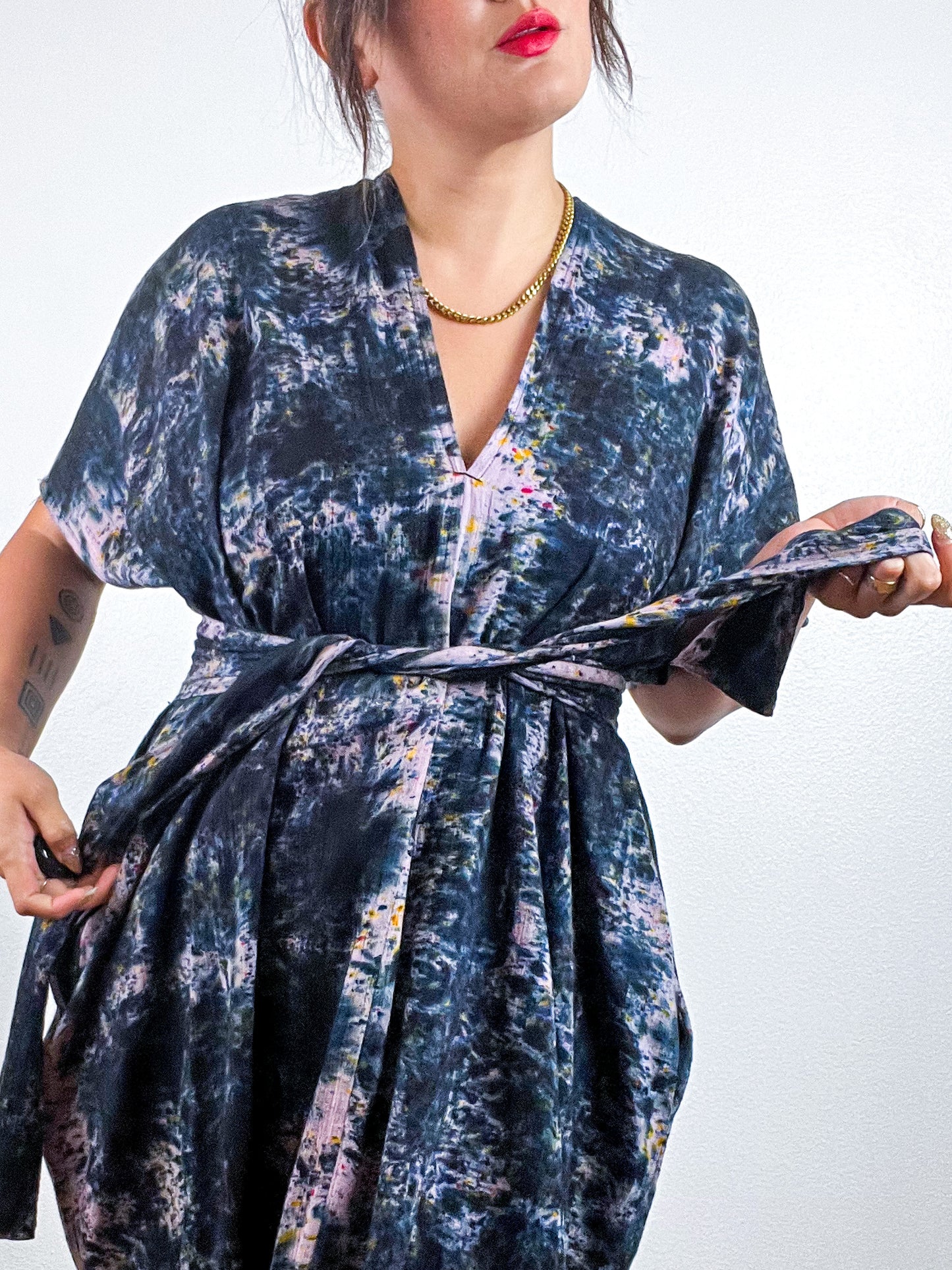 Single Gauze Midi Caftan Dress Deconstructed Black