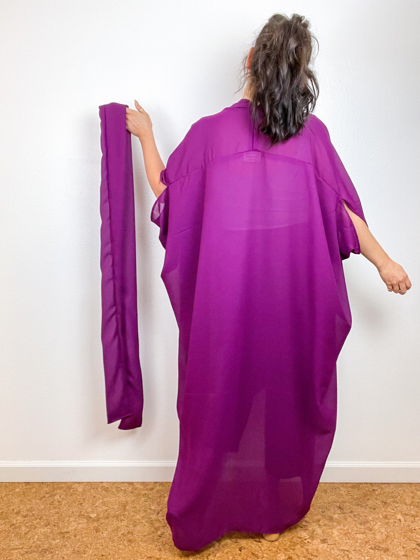 Solid High Low Kimono Plum Georgette