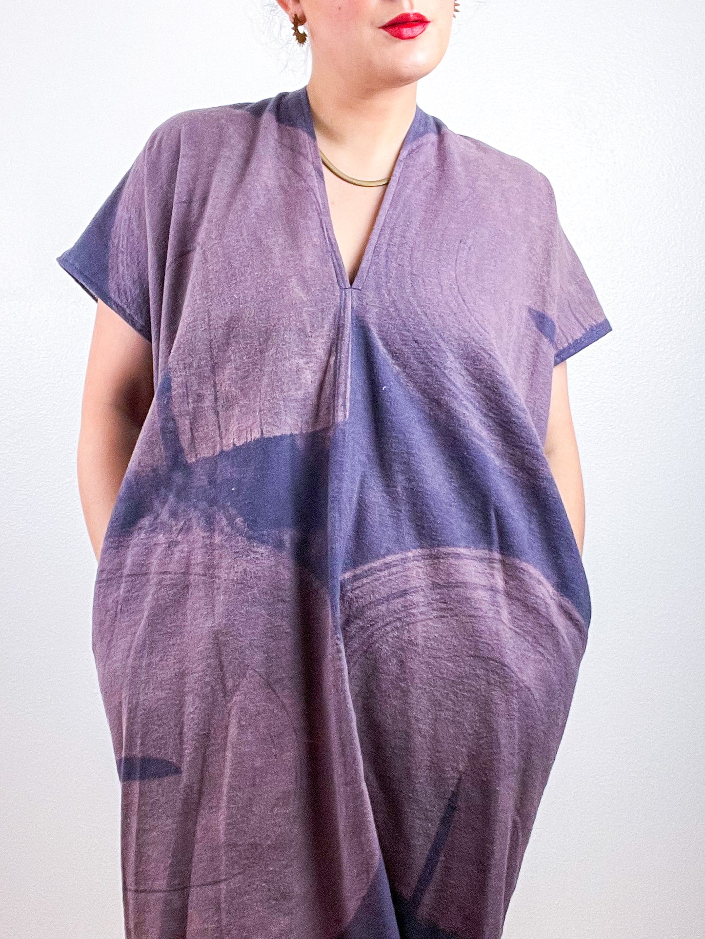 Bleached Flannel Smock Dress Mauve Brushstrokes