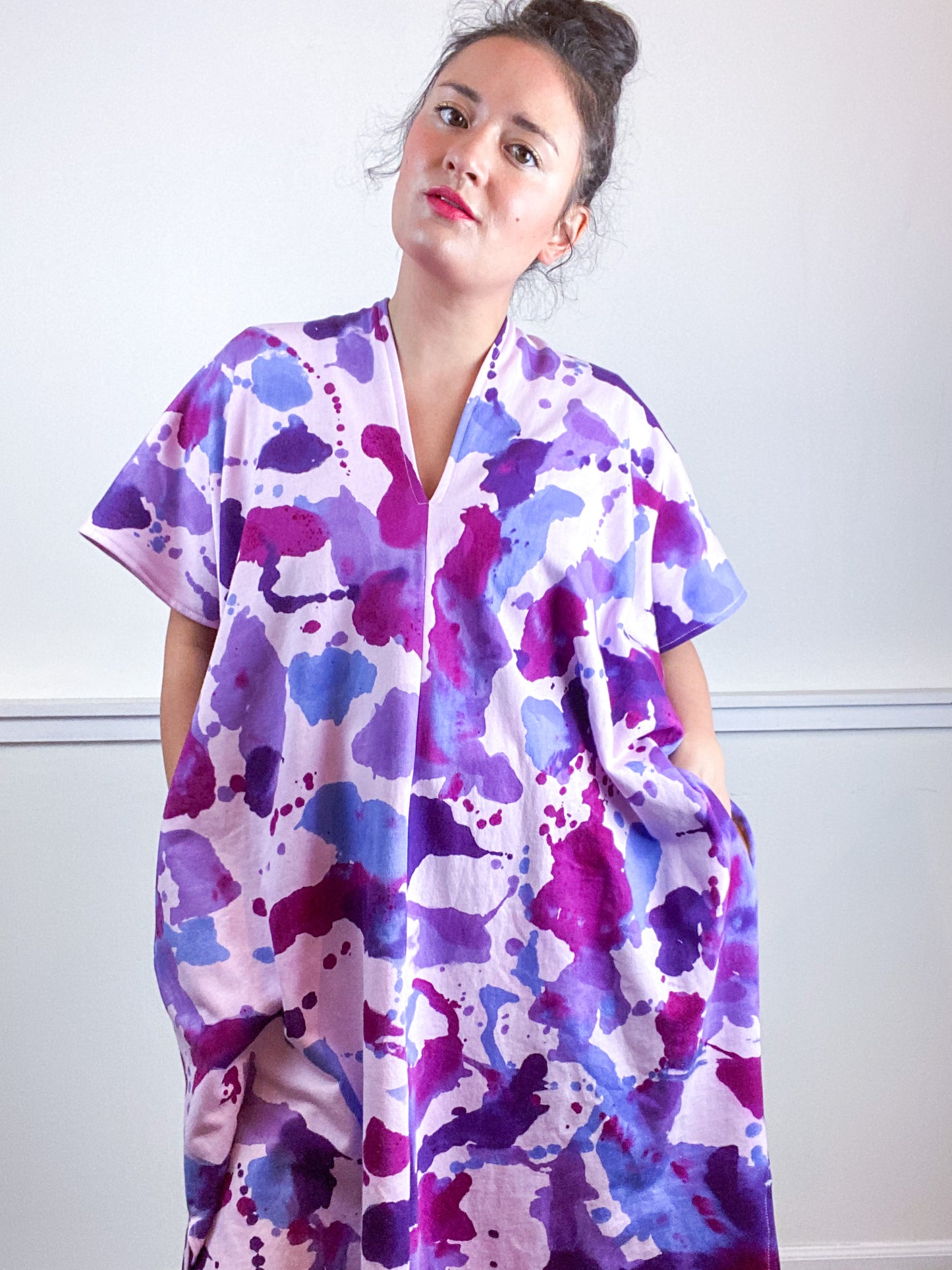 OOAK Hand-Dyed Sweatshirt Smock Dress Size Medium Amethyst Orchid Plum Lavender