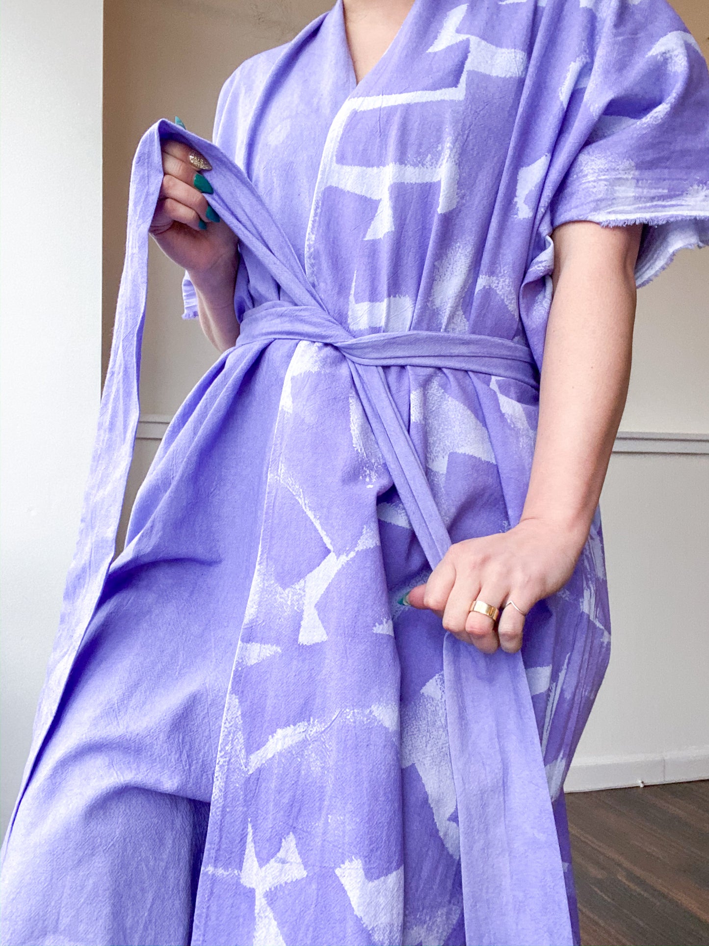 Everyday Midi Kimono Dress Hand-Dyed Monochromatic Lilac