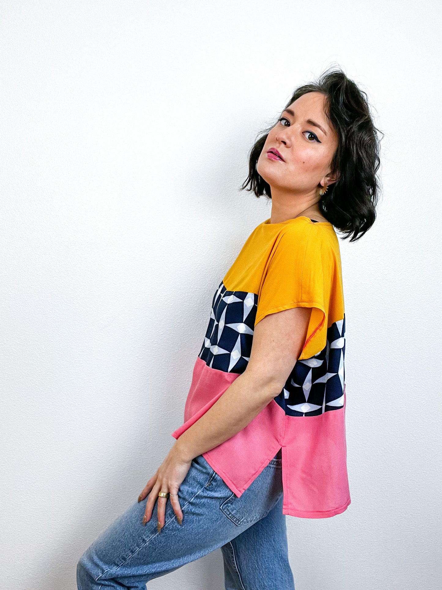 Scrappy Crop Marigold Pink Navy