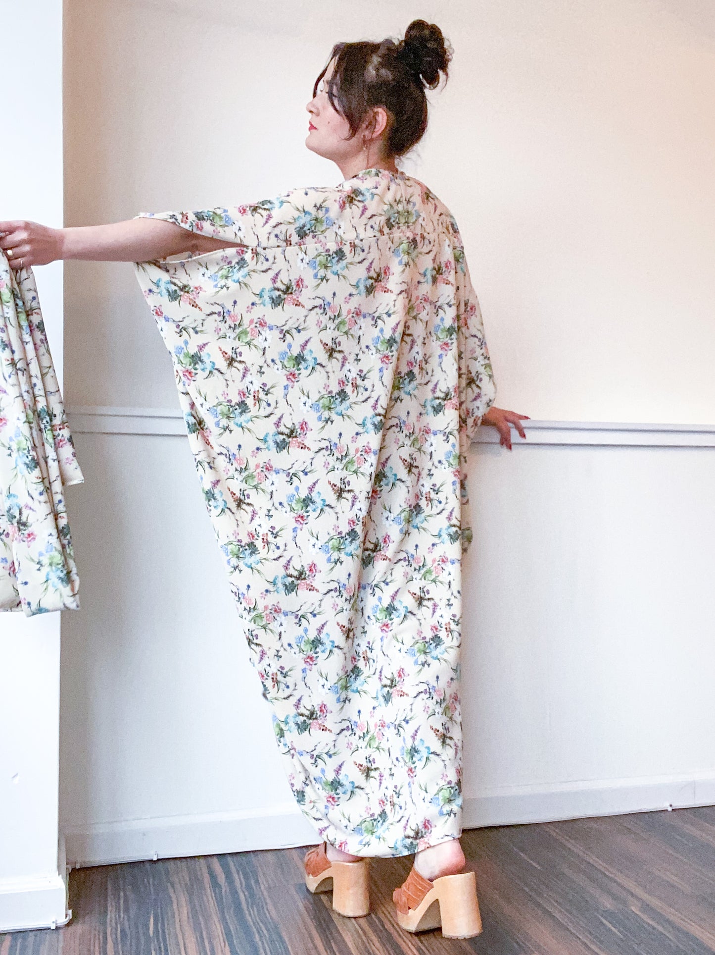 Print High Low Kimono Cream Mini Floral