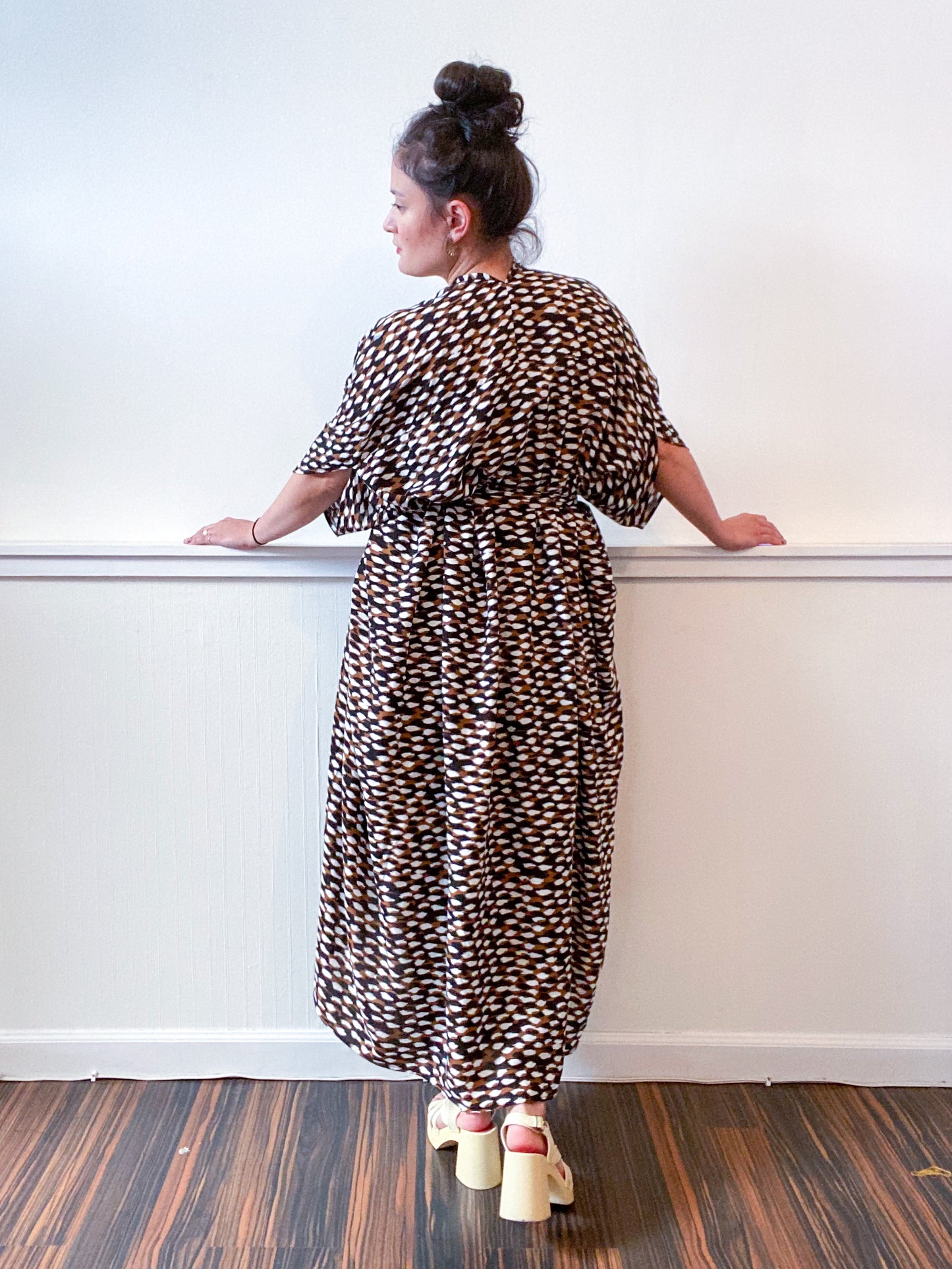 Print High Low Kimono Black Brown Snake Rayon Challis