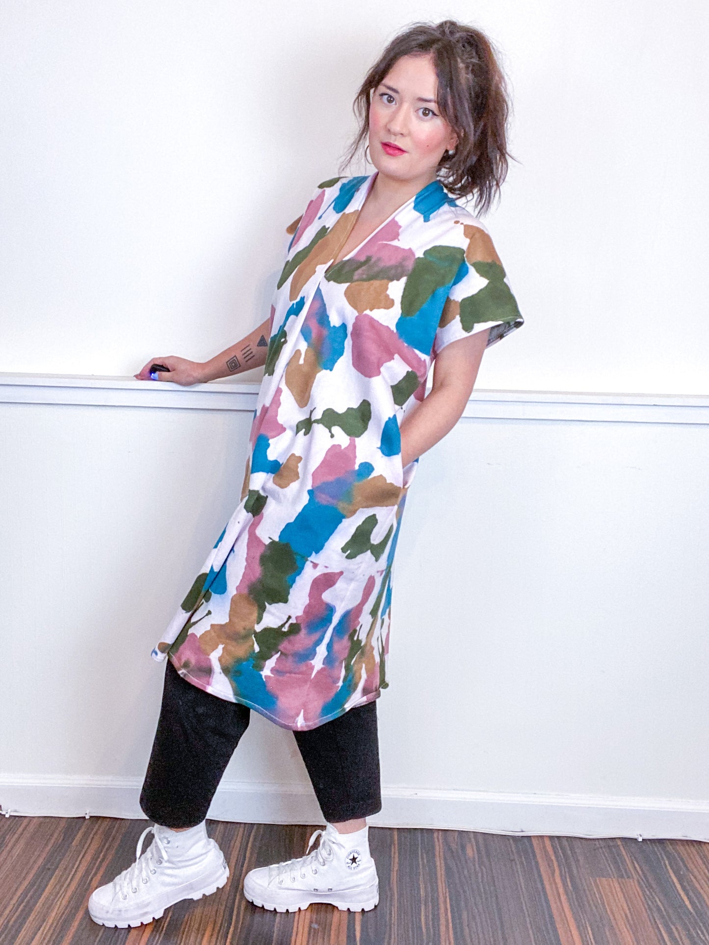 Hand-Dyed Sweatshirt Smock Dress Teal Maroon Moss Amber