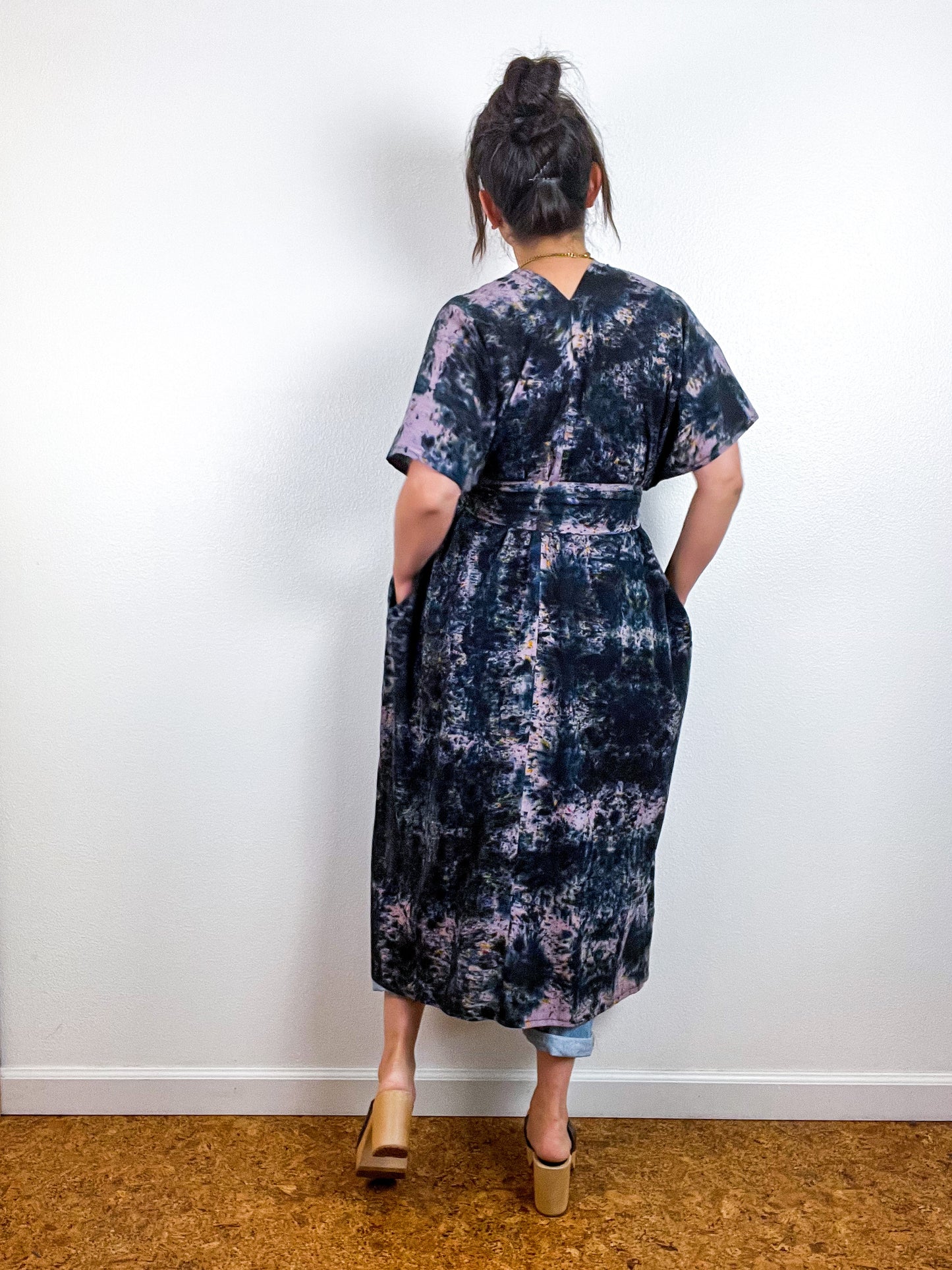 Single Gauze Midi Caftan Dress Deconstructed Black