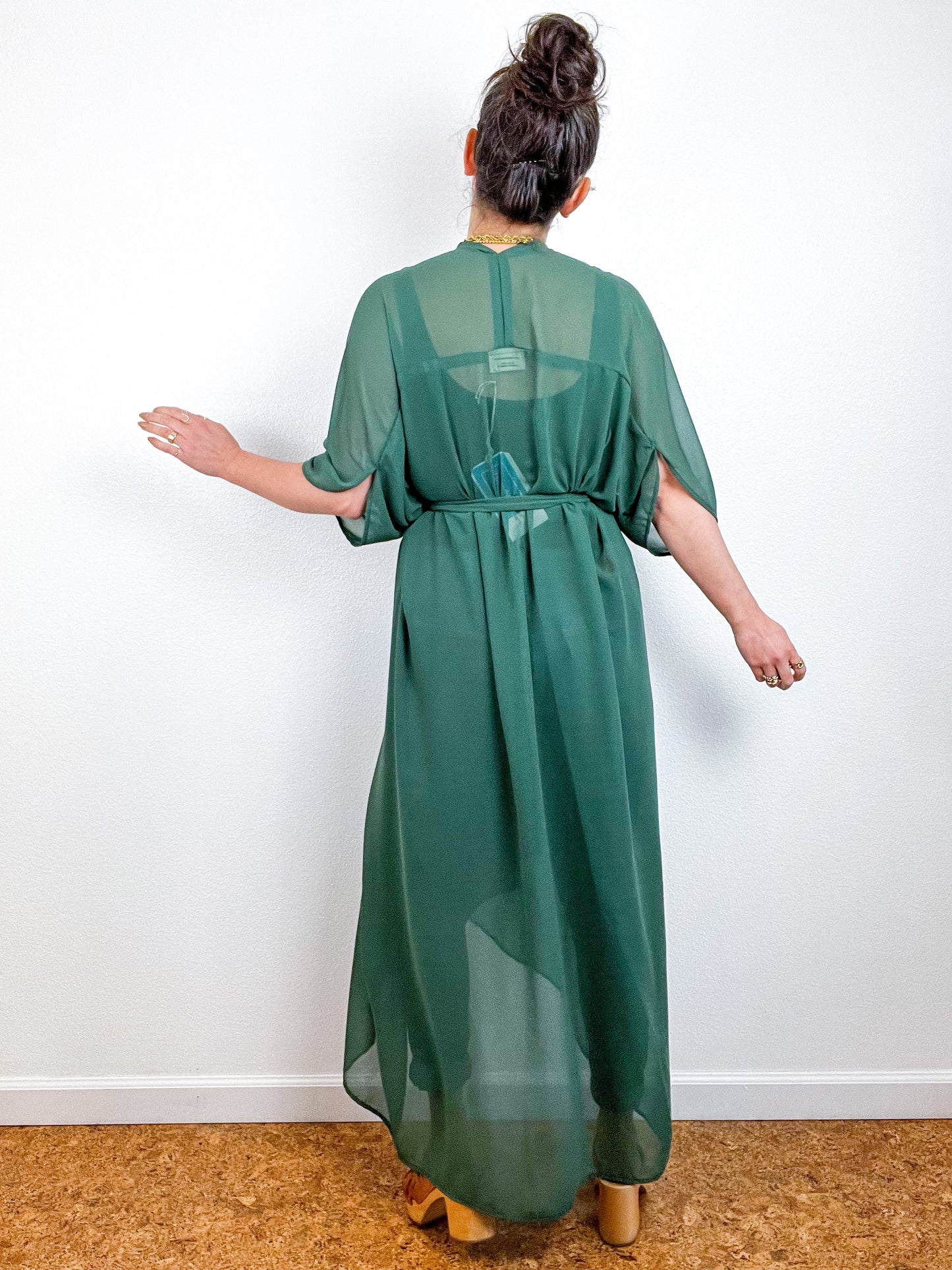 Solid High Low Kimono Spruce Green Chiffon