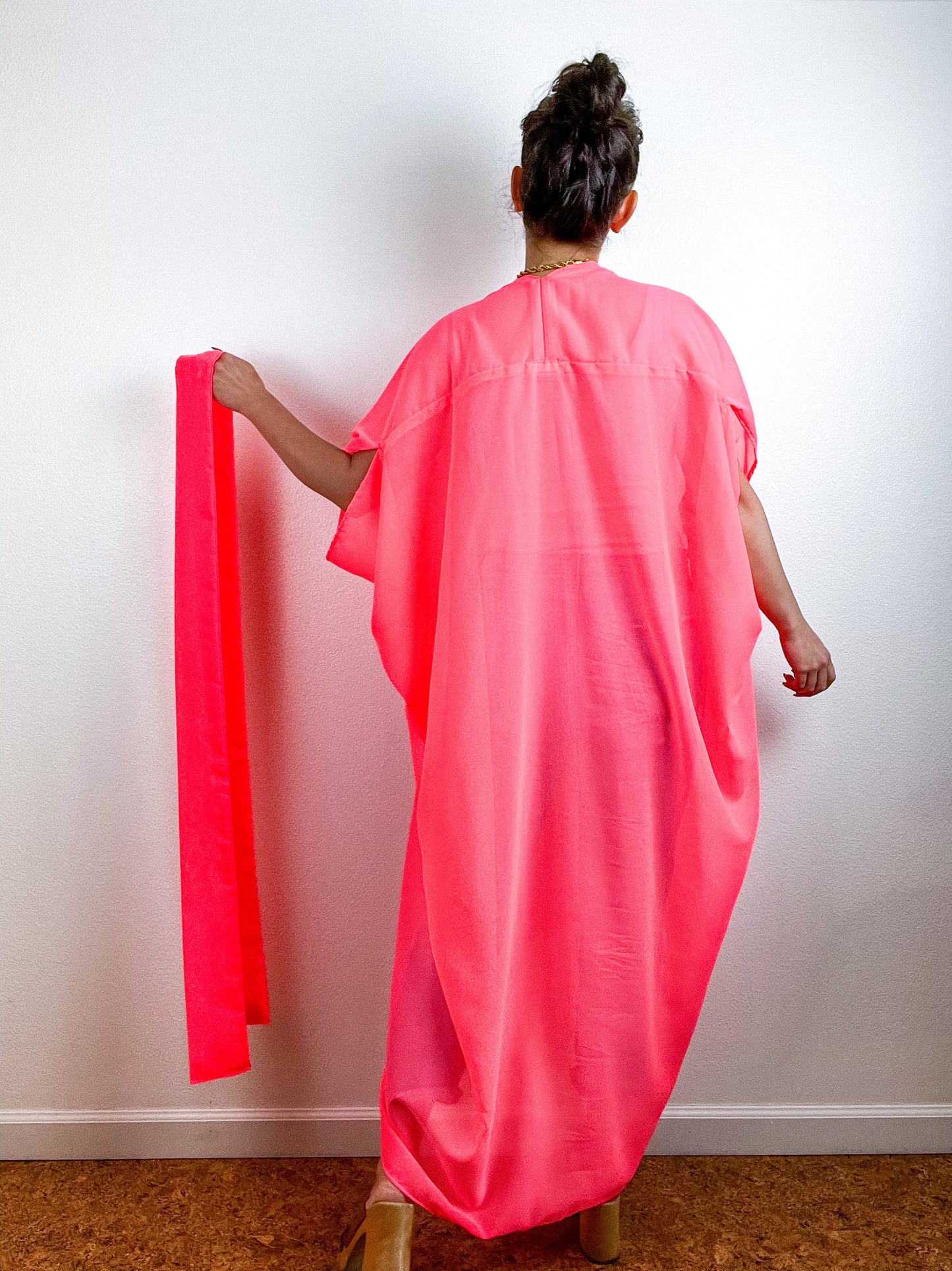 Solid High Low Kimono Neon Coral Chiffon