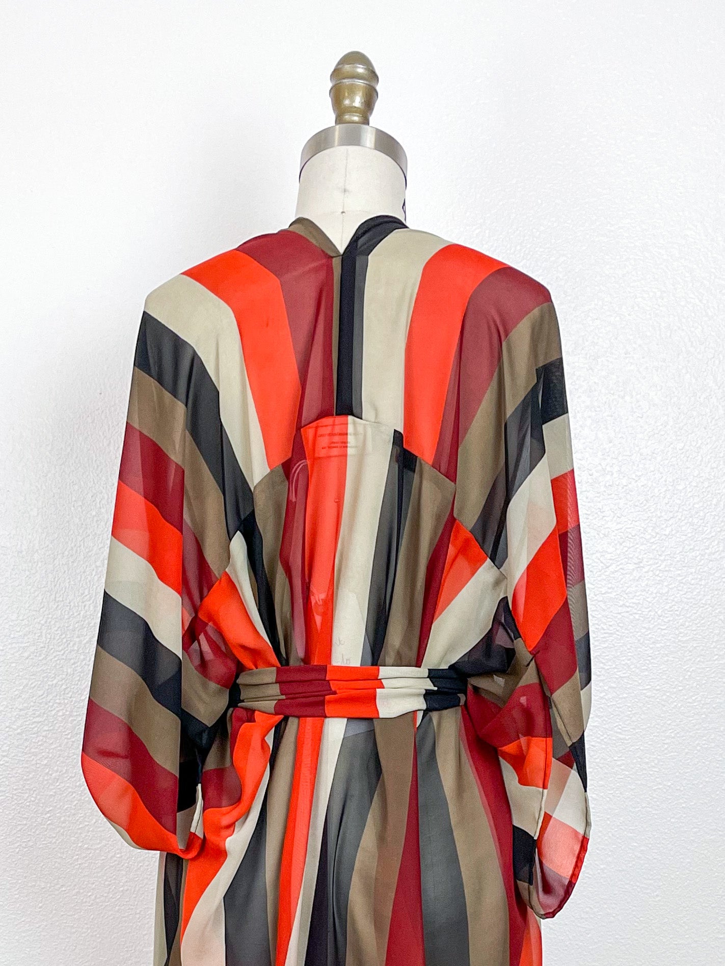 Print High Low Kimono 70s Stripe Chiffon