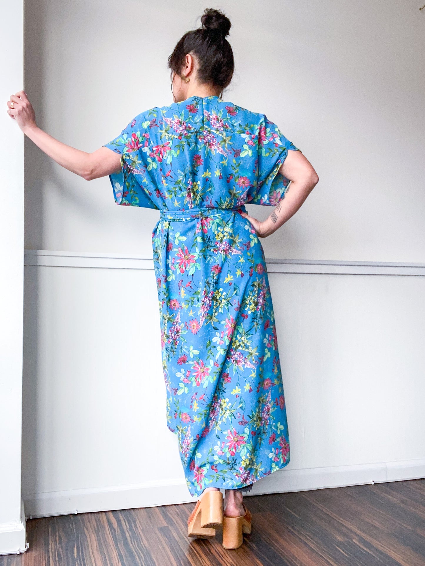 Print High Low Kimono Turquoise Mini Floral