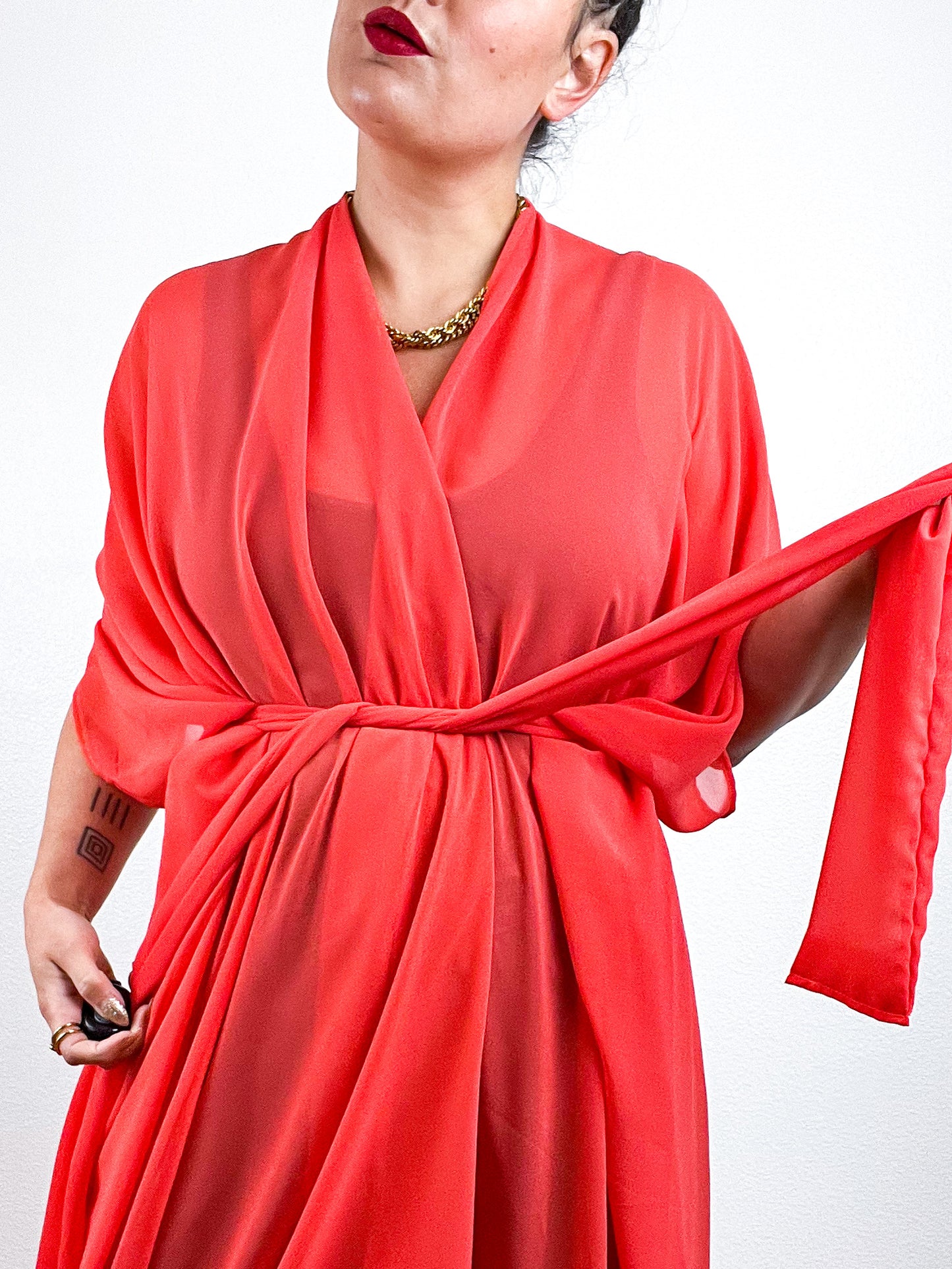 Solid High Low Kimono Tangerine Chiffon
