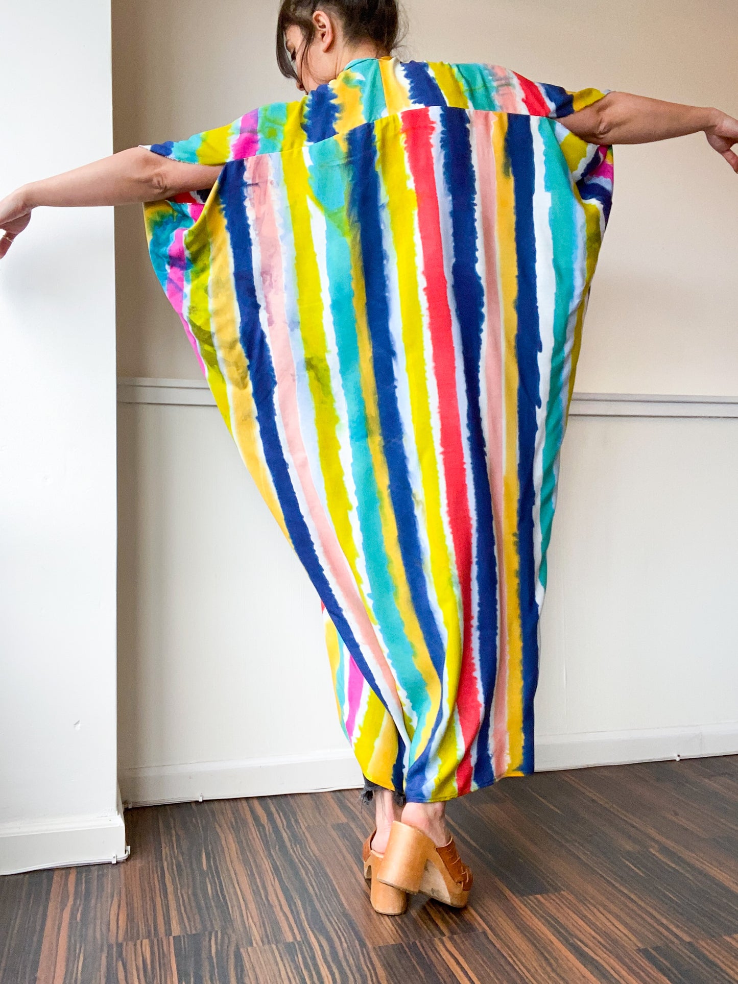 Limited Edition Hand-Dyed High Low Kimono Multicolor Stripes