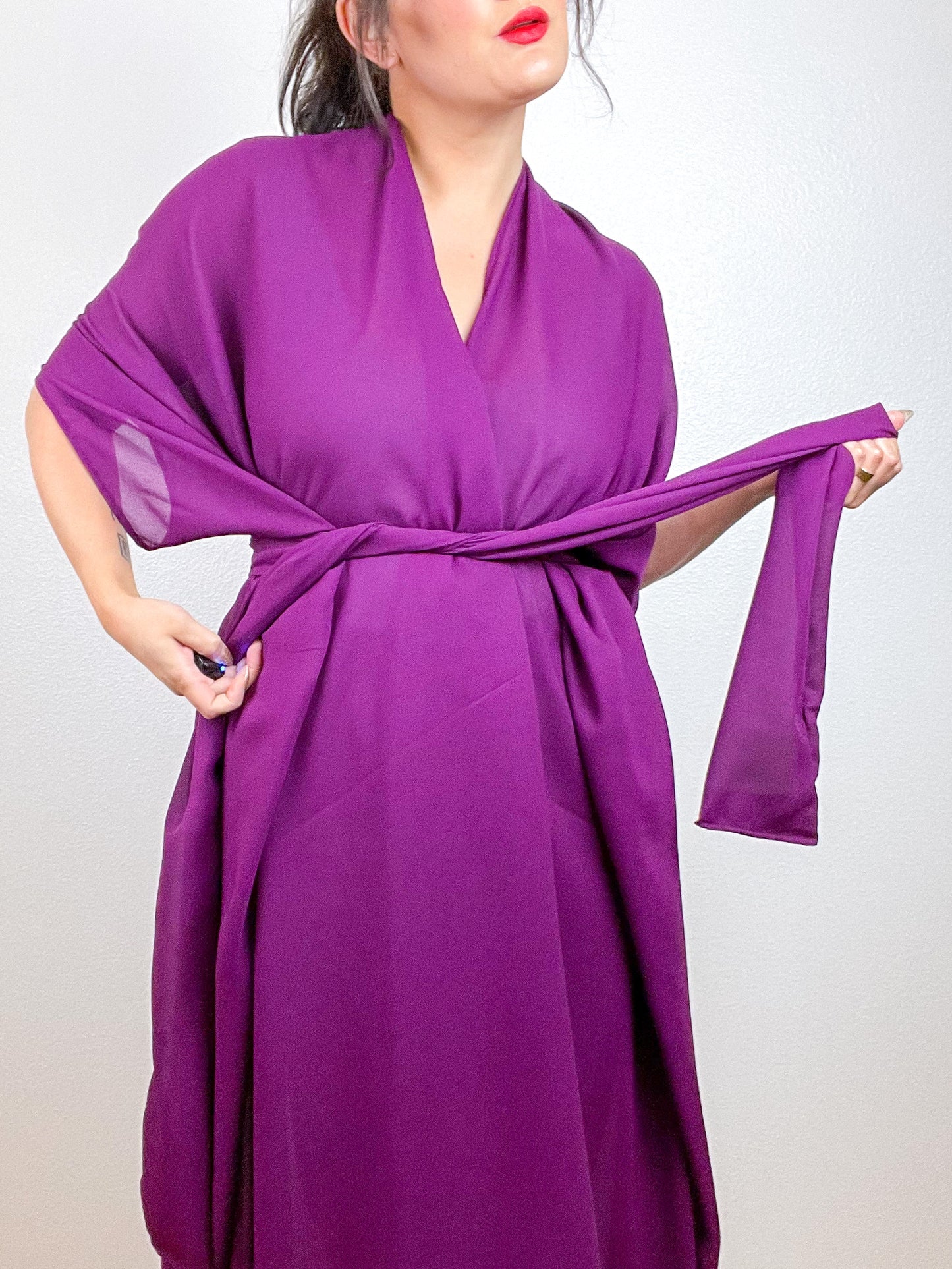Solid High Low Kimono Plum Georgette