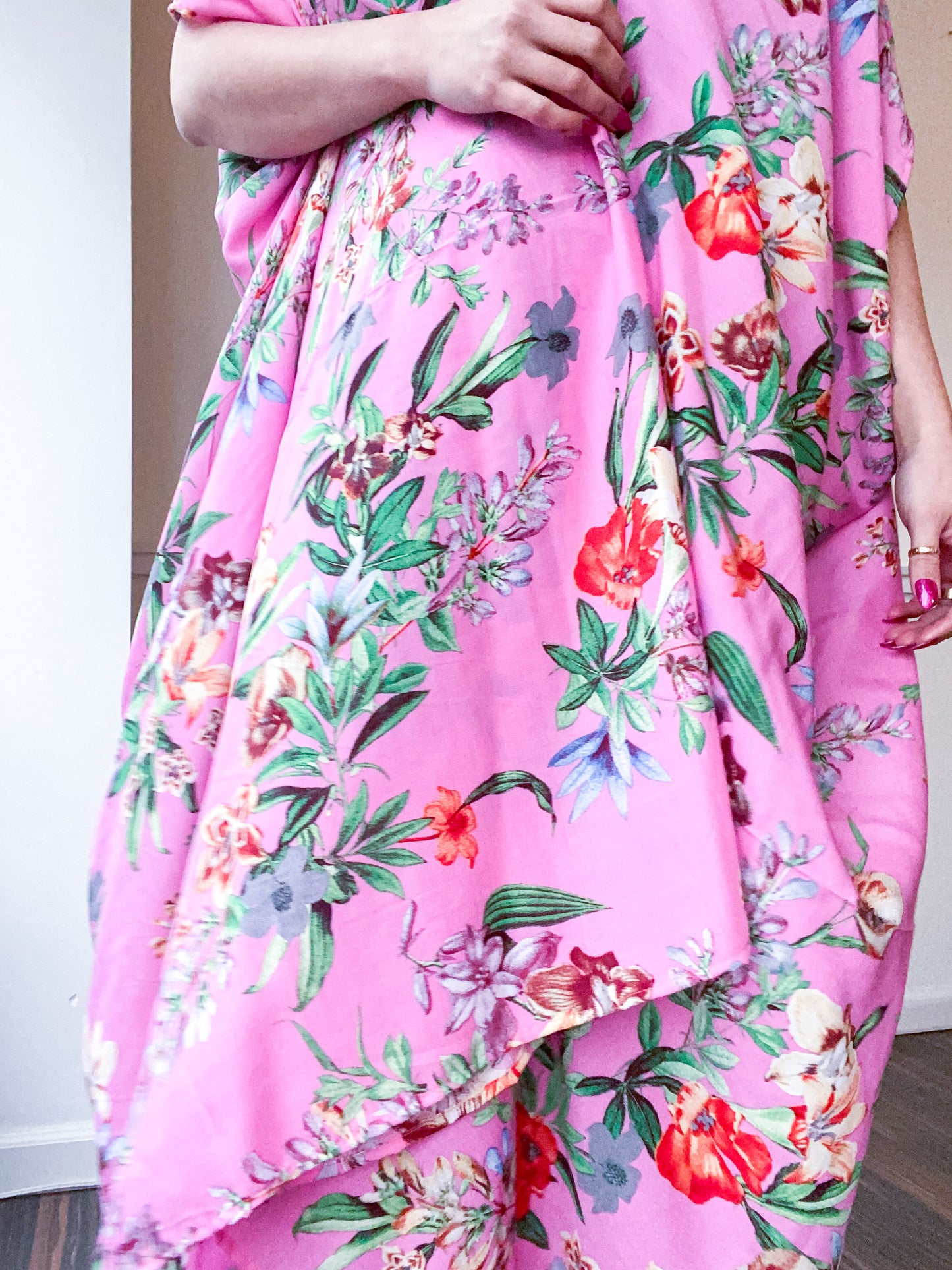 Print High Low Kimono Pink Tropical