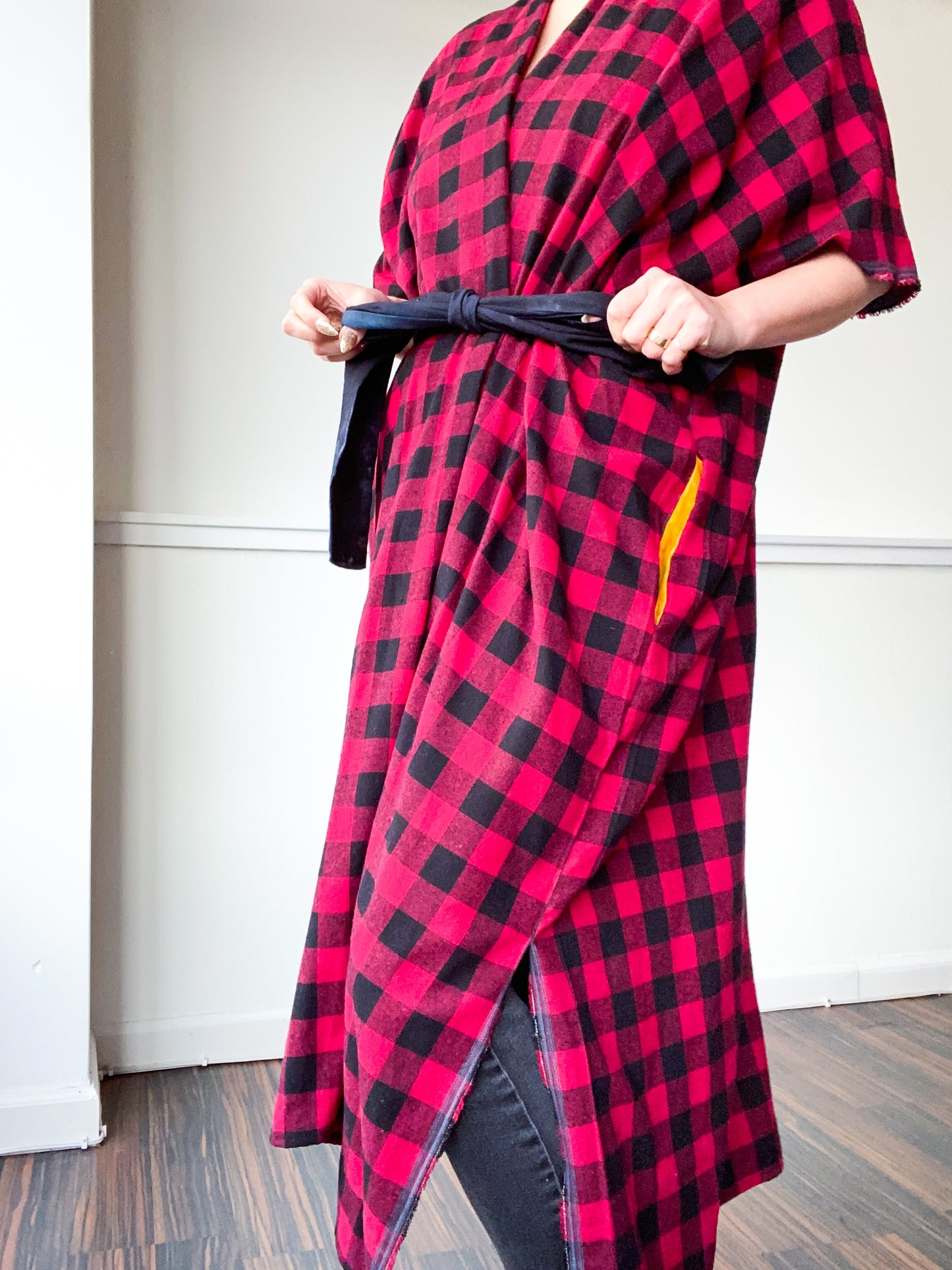 Everyday Midi Kimono Dress Plaid Red Check