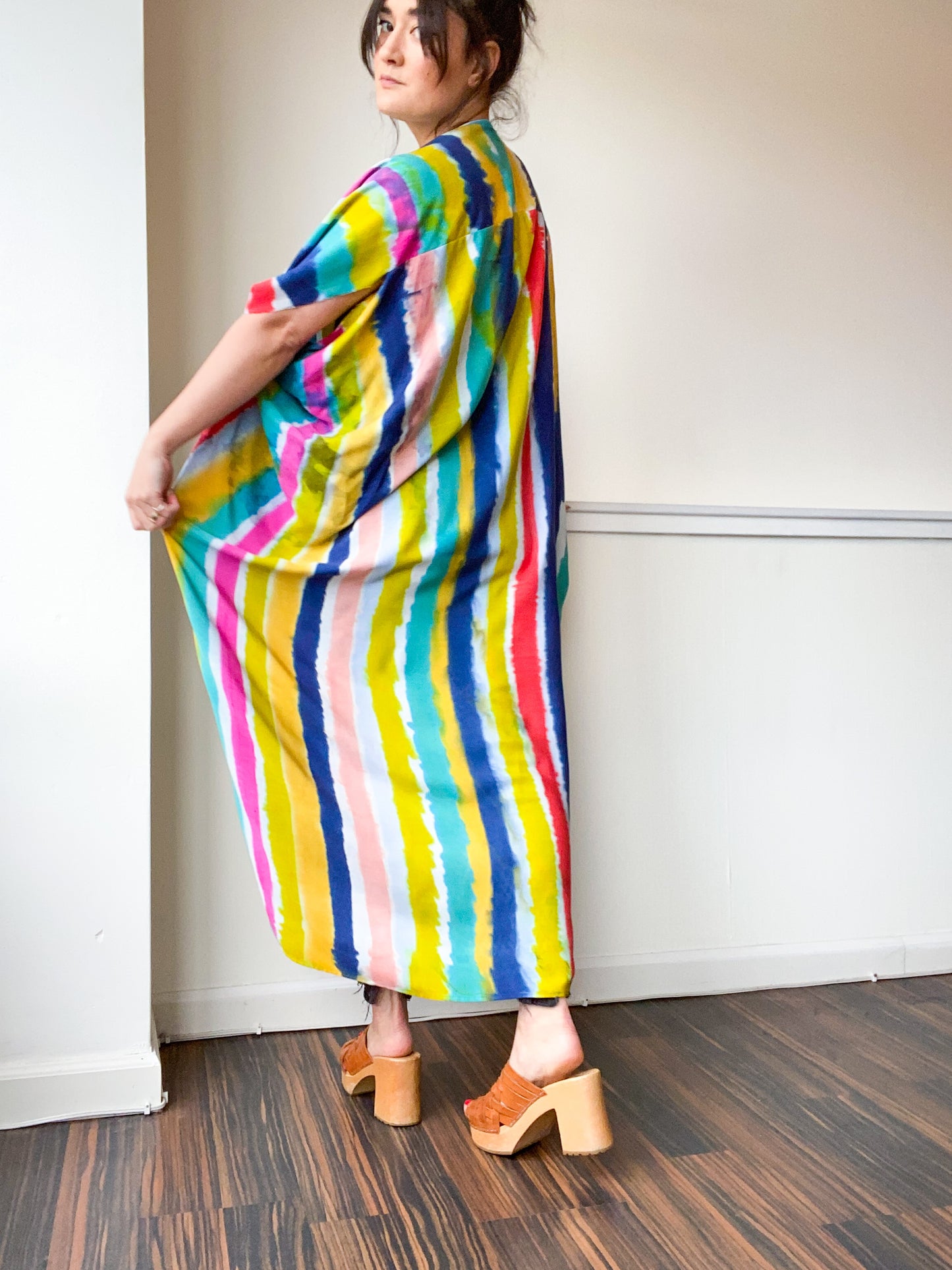Limited Edition Hand-Dyed High Low Kimono Multicolor Stripes