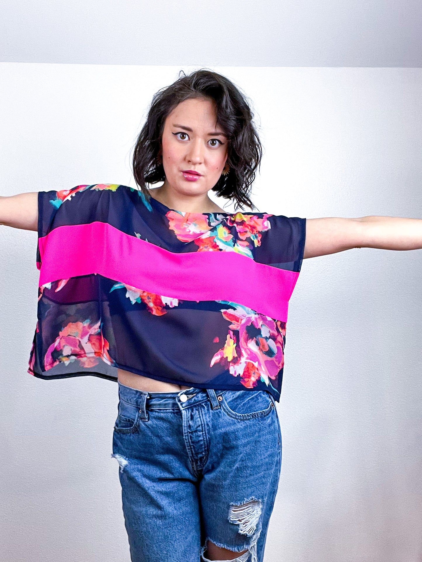 Scrappy Censor Crop Navy Neon Pink