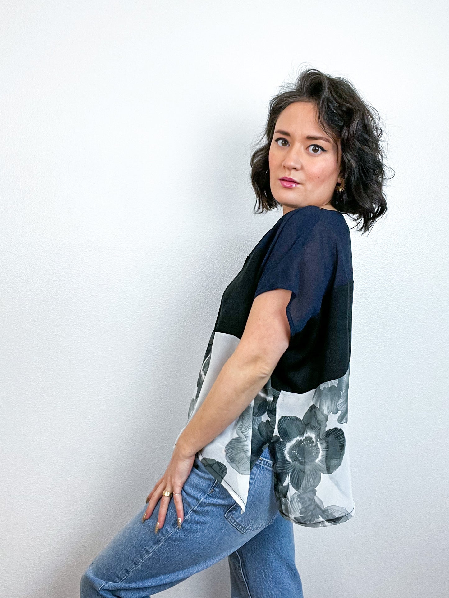 Scrappy Crop Navy Black Grey Floral