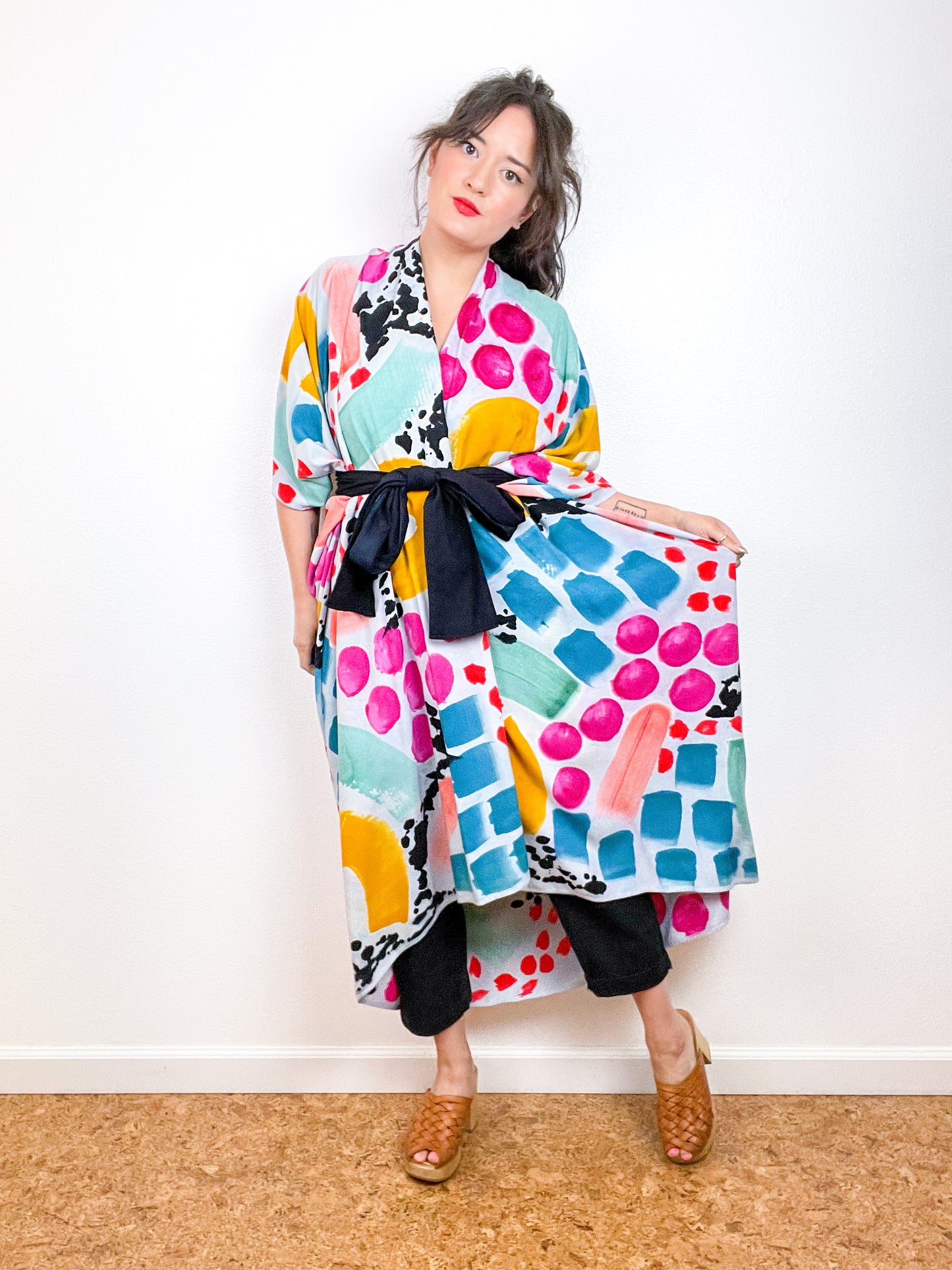 OOAK Hand-Dyed High Low Kimono Multicolor One