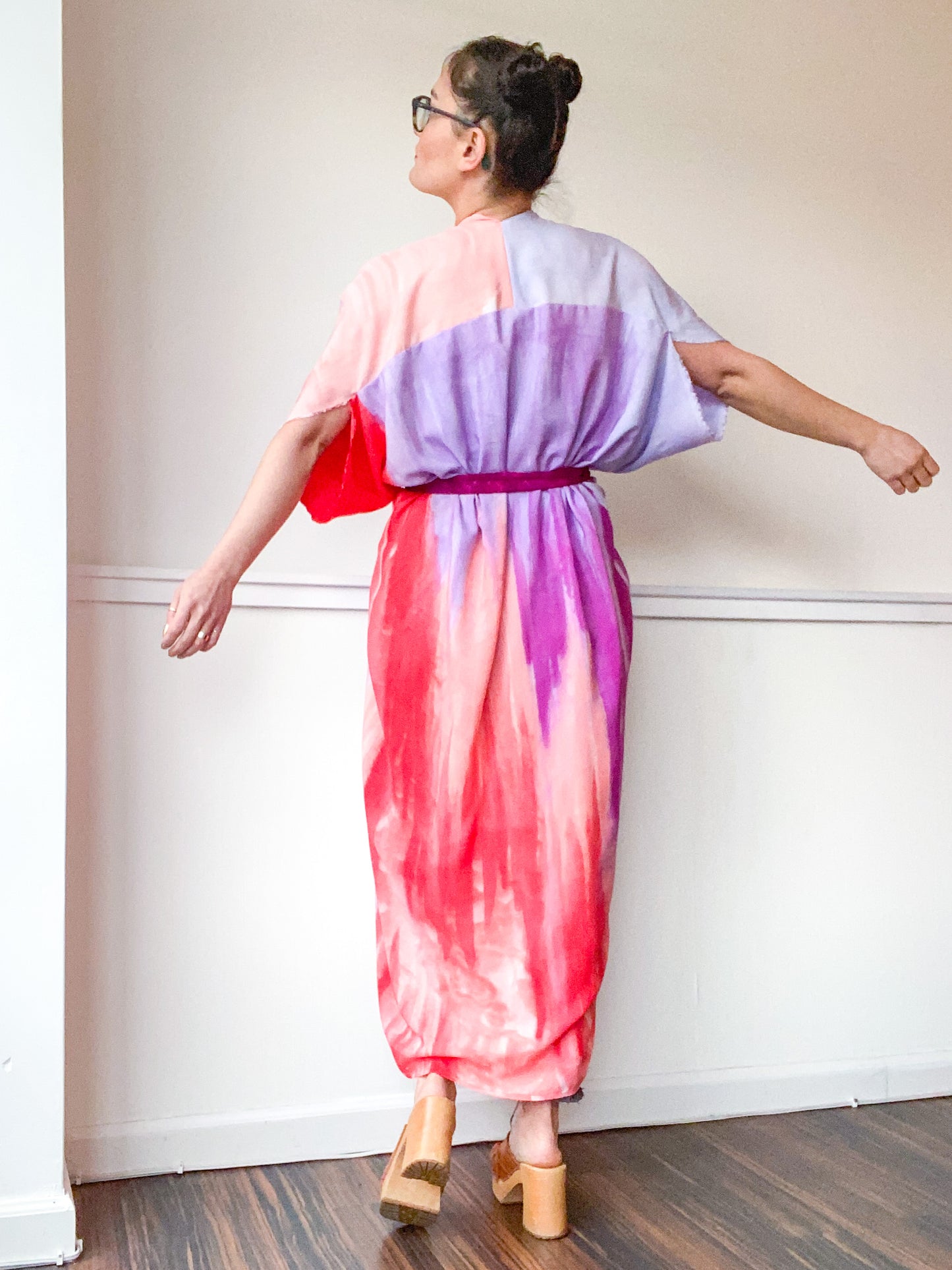 Limited Edition Hand-Dyed High Low Kimono Scarlet Amethyst
