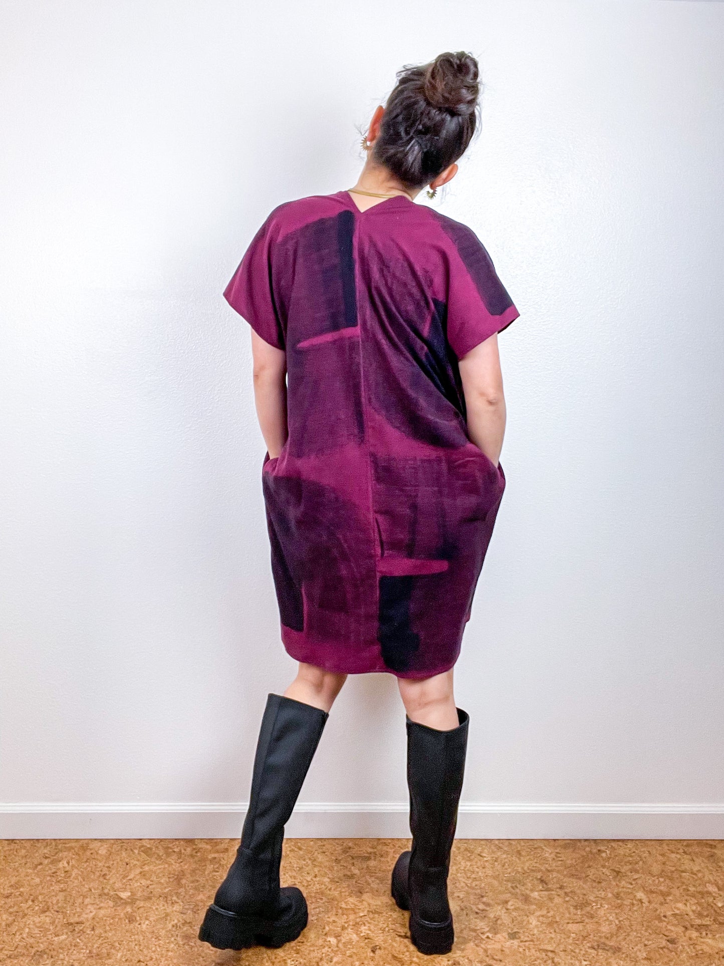 Hand-Dyed Flannel Smock Dress Berry Brushstrokes