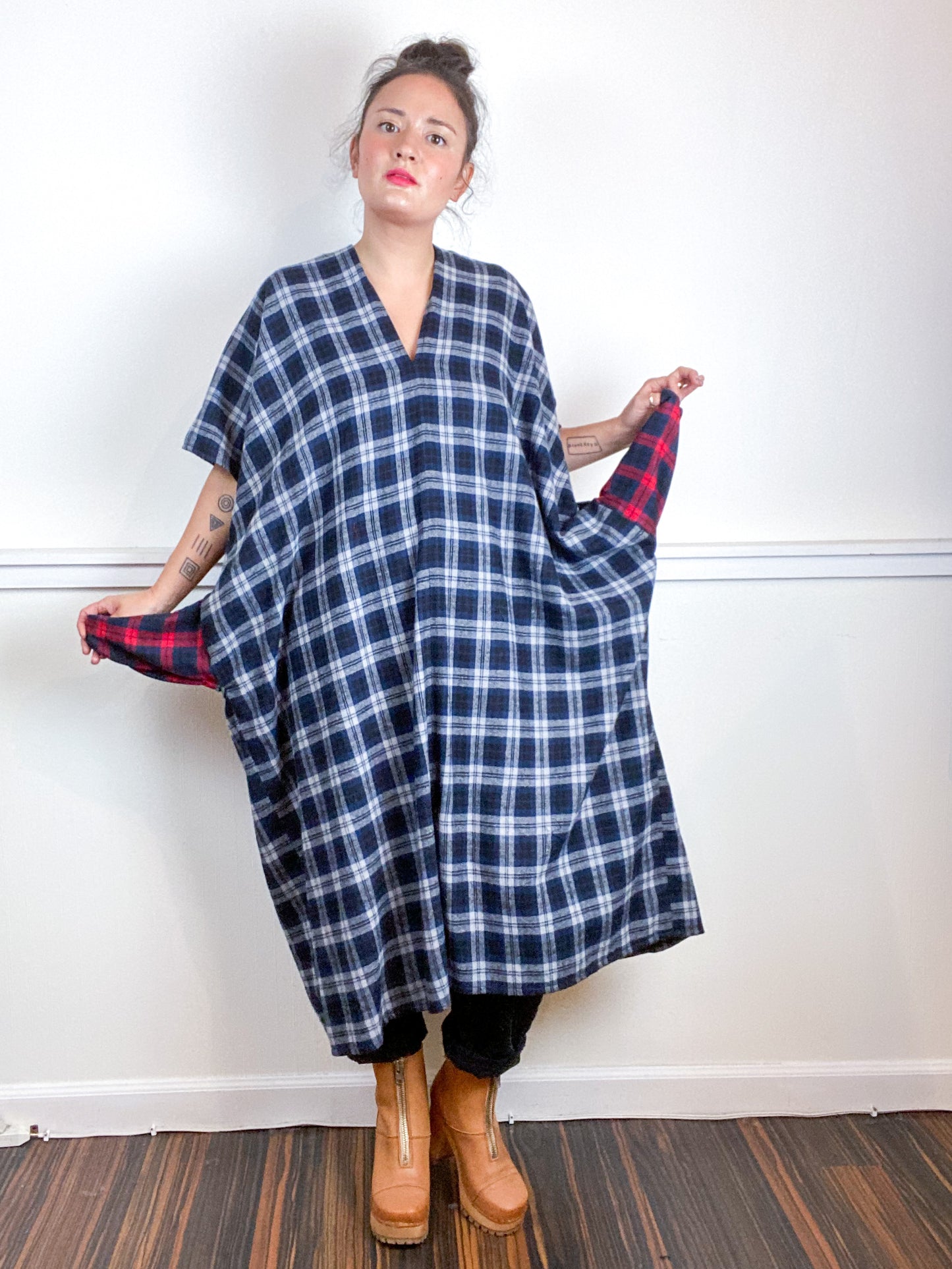 Plaid Smock Dress Classic Navy Midi
