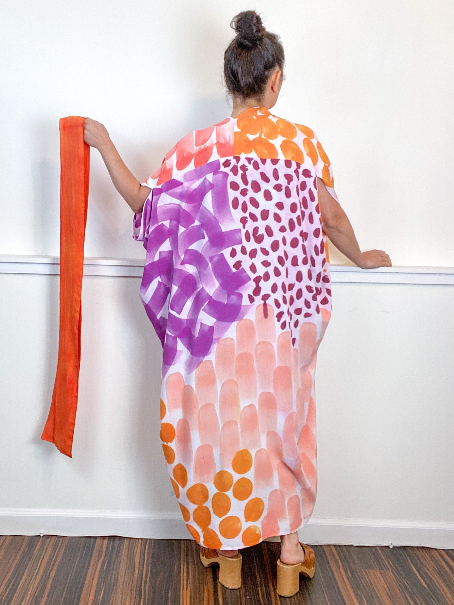 OOAK Hand-Dyed High Low Kimono Coral Tangerine Maroon Raspberry