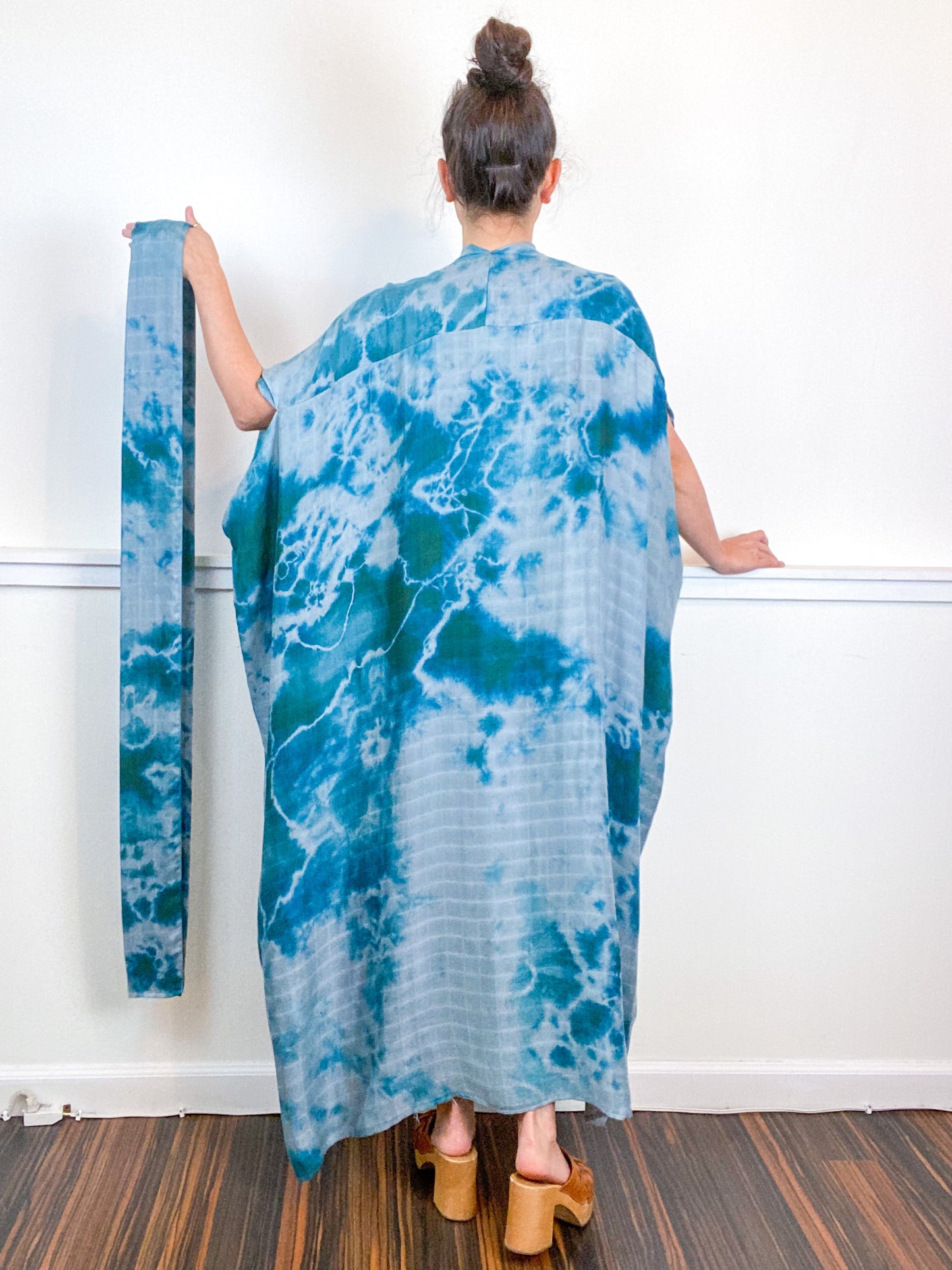 Hand-Dyed High Low Kimono Bamboo Kingfisher