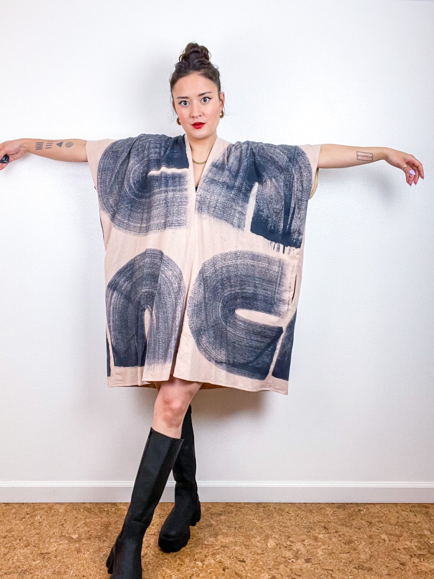 Hand-Dyed Flannel Smock Dress Blush Brushstrokes