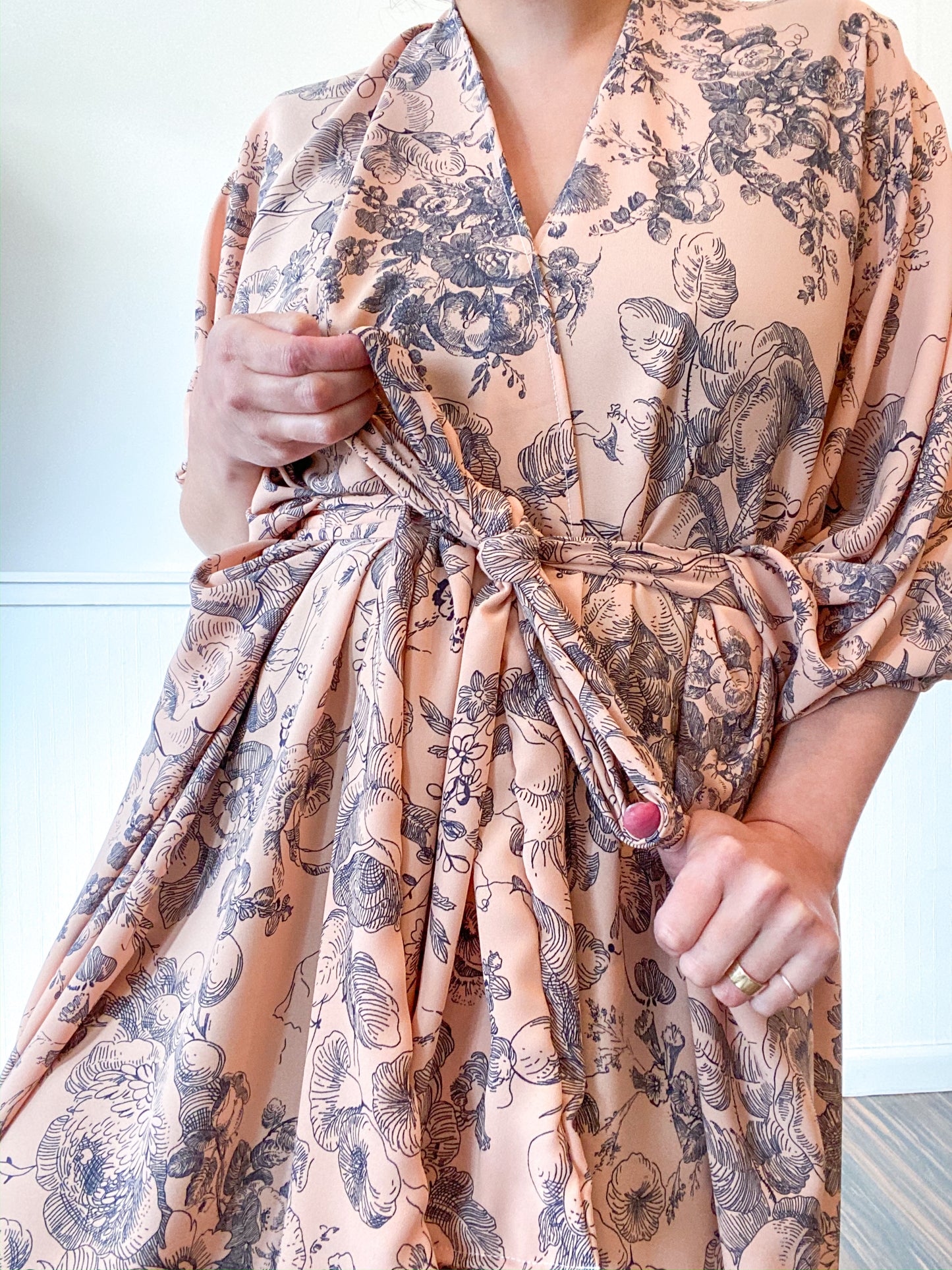 Print High Low Kimono Blush Sketched Floral